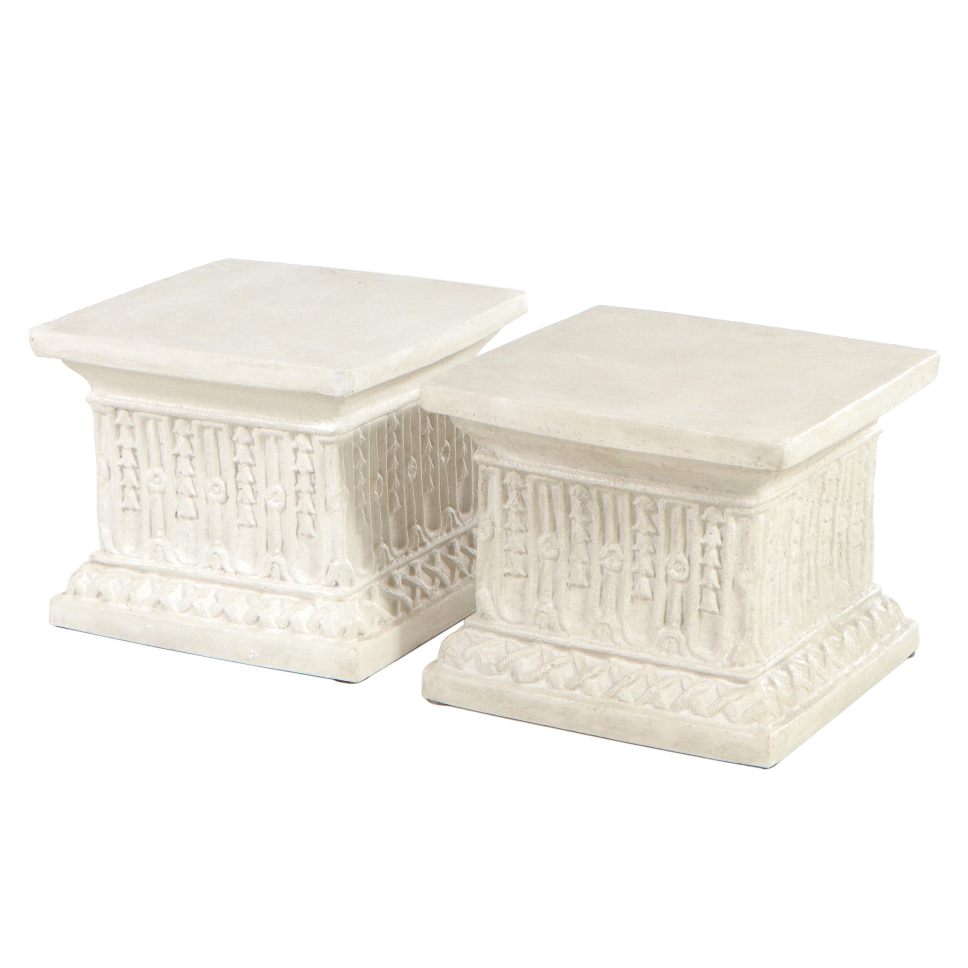 Pair of Stone-Finish Fiberglass Pedestals / Low End Tables