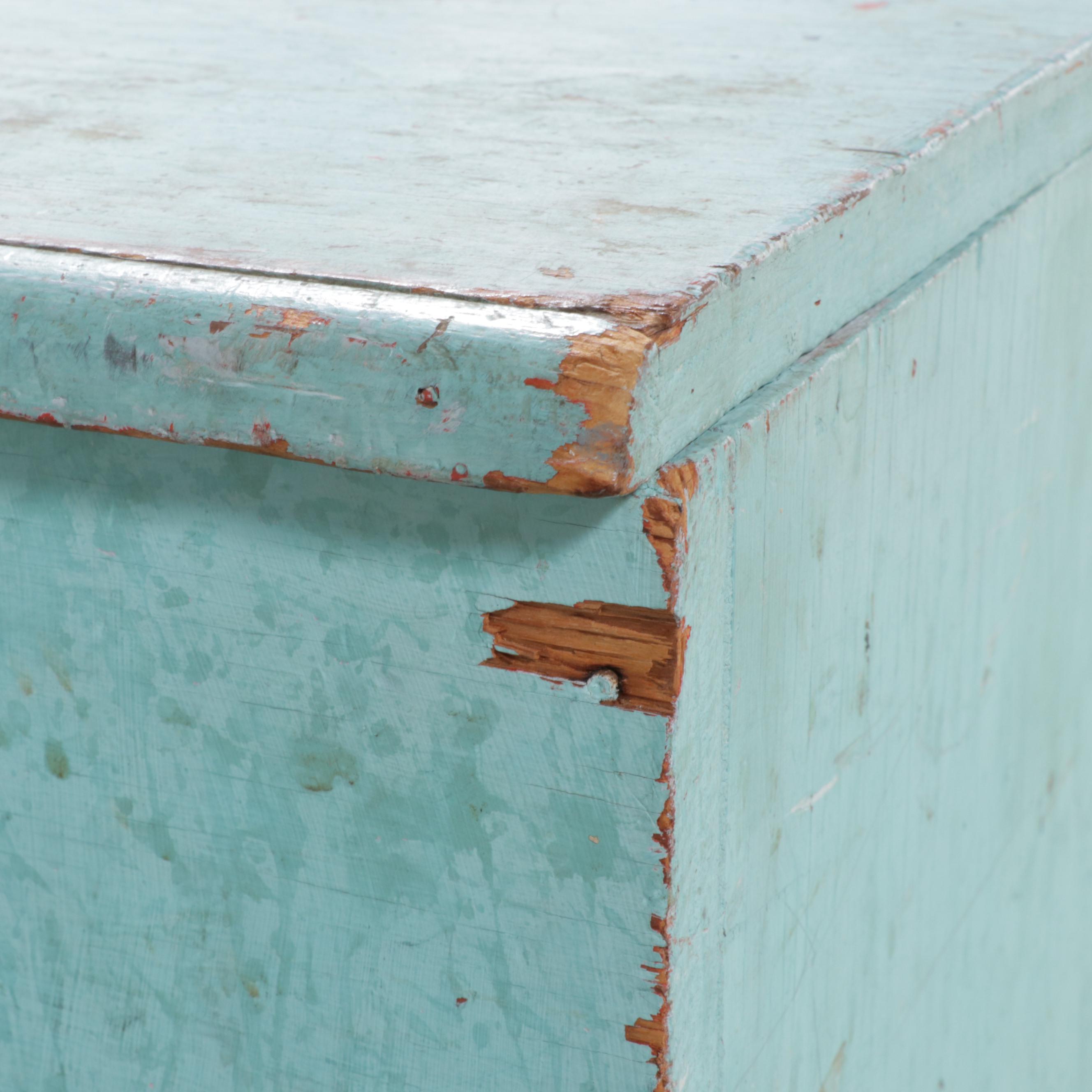 Primitive Blue-Painted Pine Lift-Top Chest, Early to Mid 20th Century