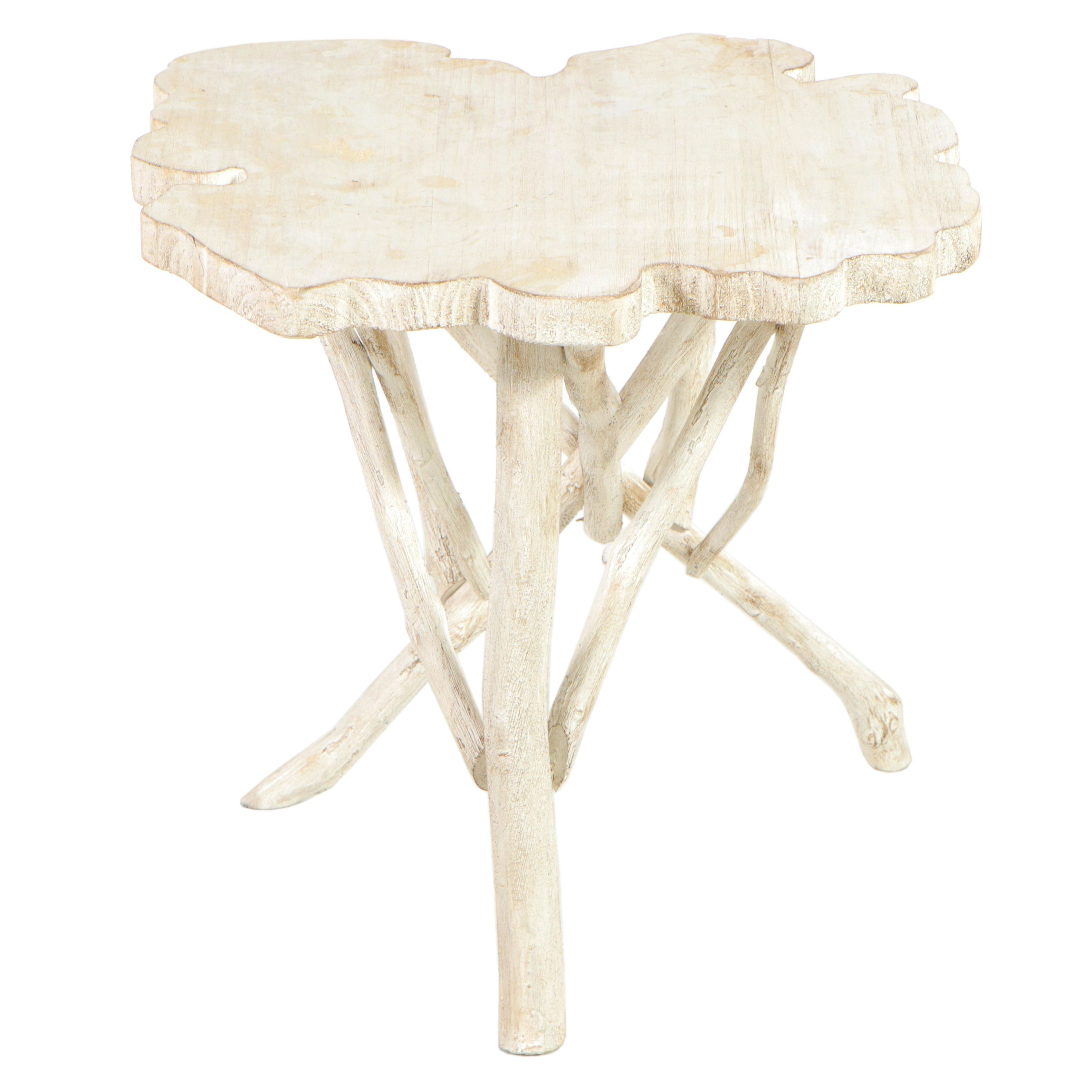 White-Painted Wooden Coffee Table with Stick Legs and Free-Form Top