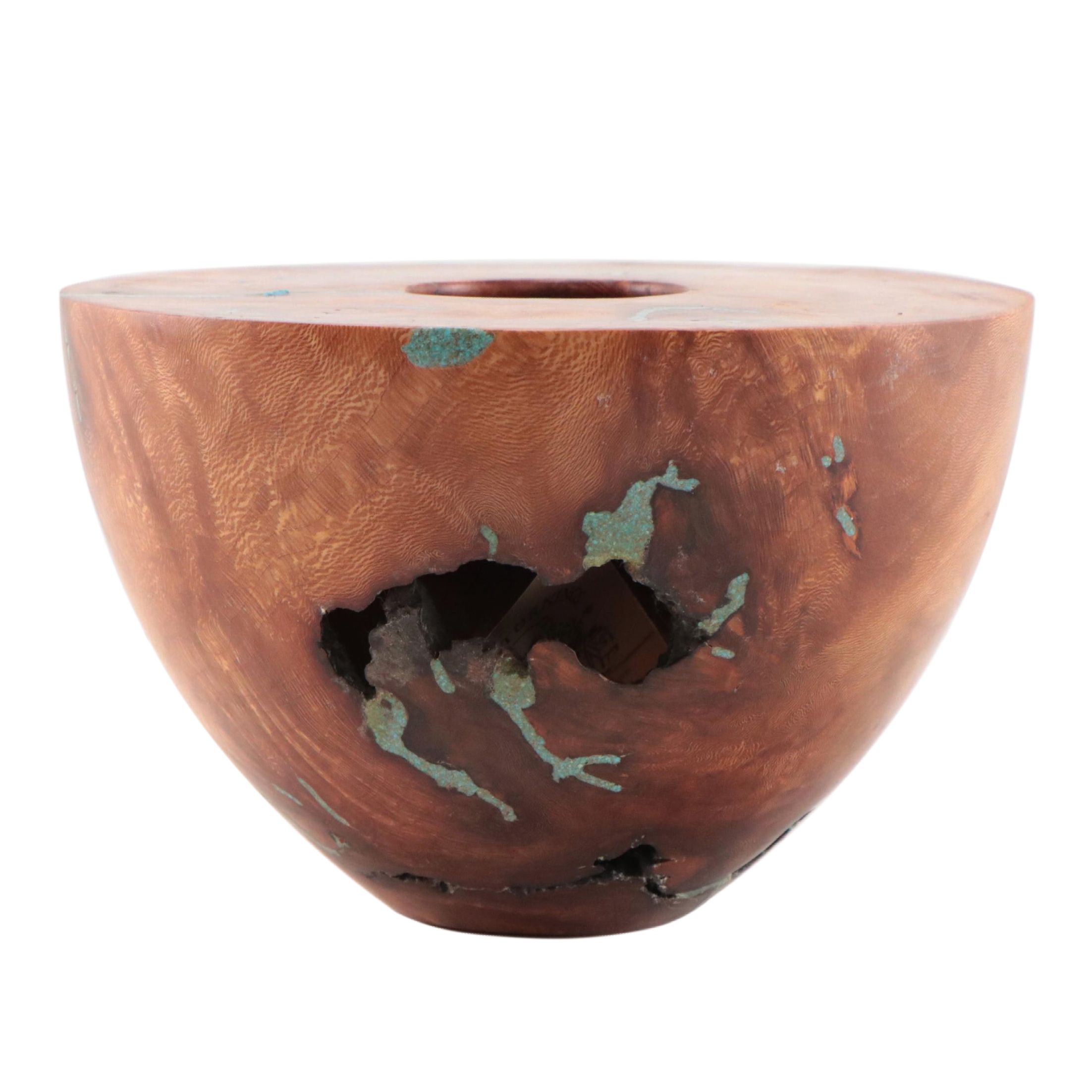 Jerry Crowe Hand-Carved Wood Sculpture With Turquoise Inlay, Late 20th Century