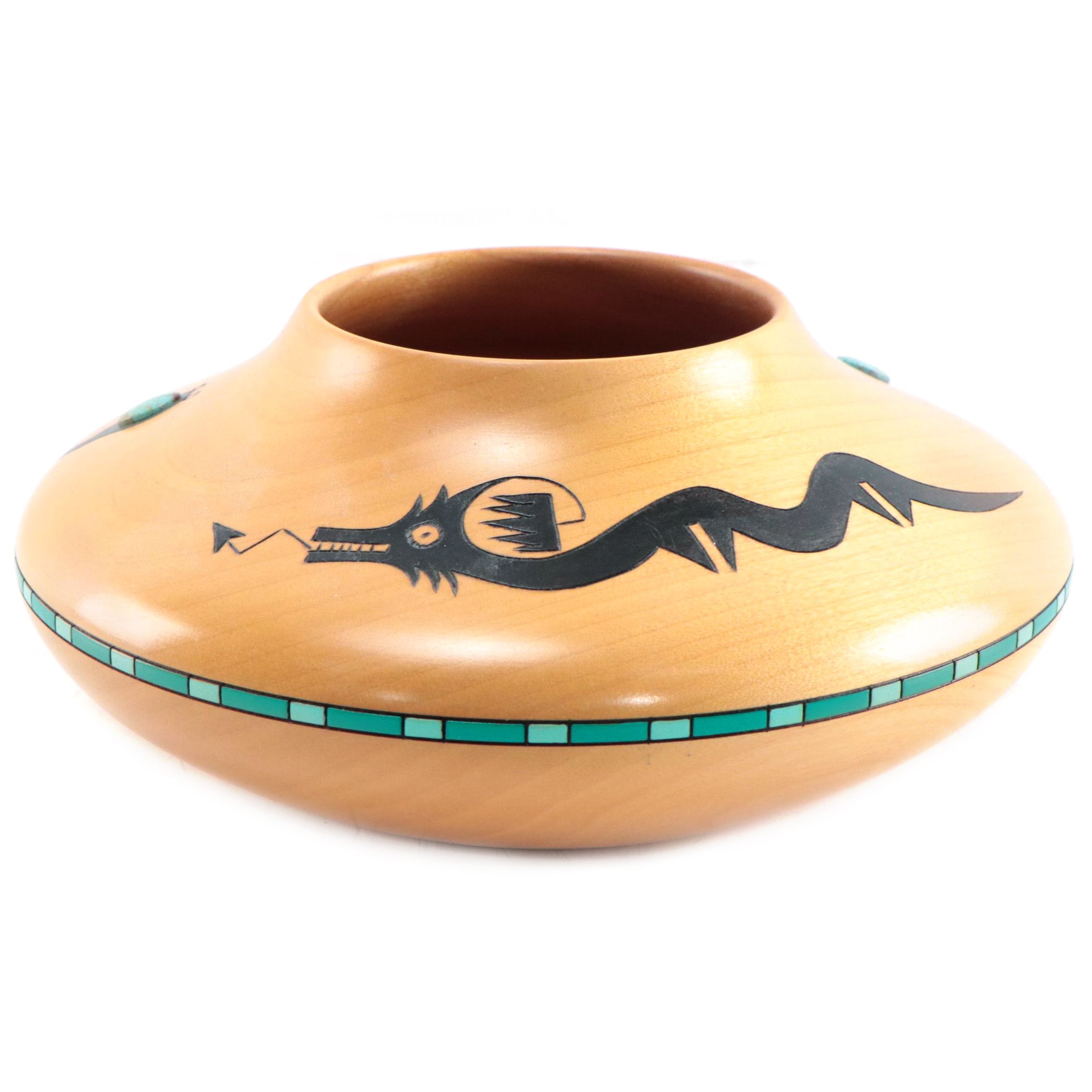 Klaus Stange Turquoise Accented Alder Wood Bowl, Mid-20th Century