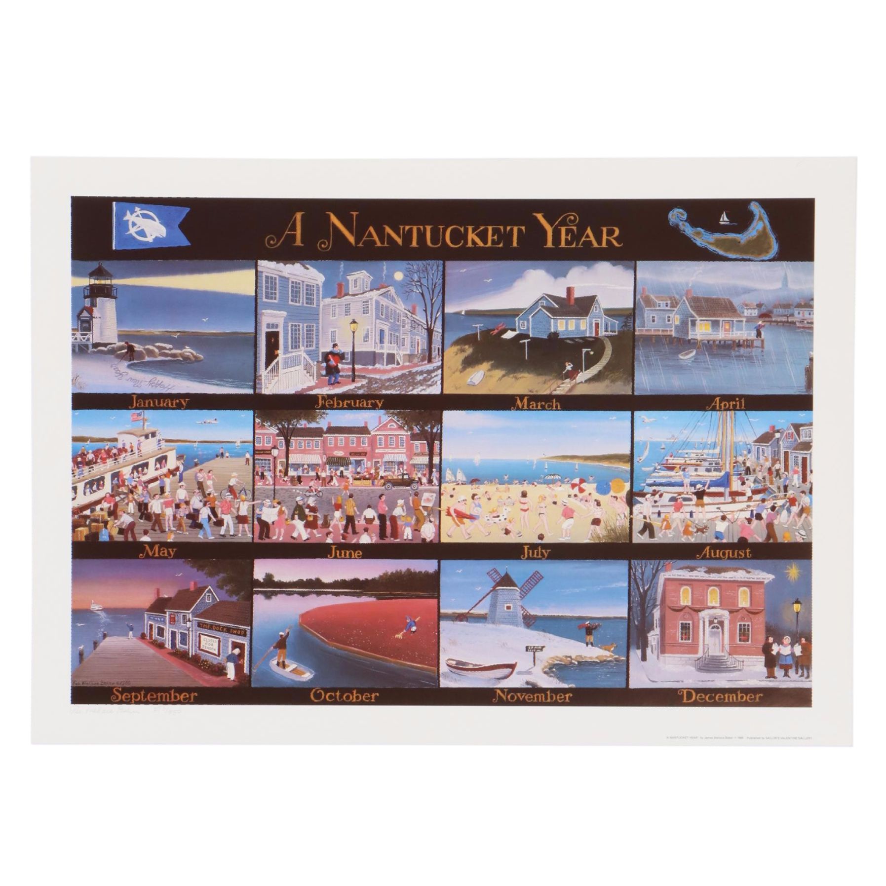 James Wallace Baker Offset Lithograph "A Nantucket Year," Circa 1986