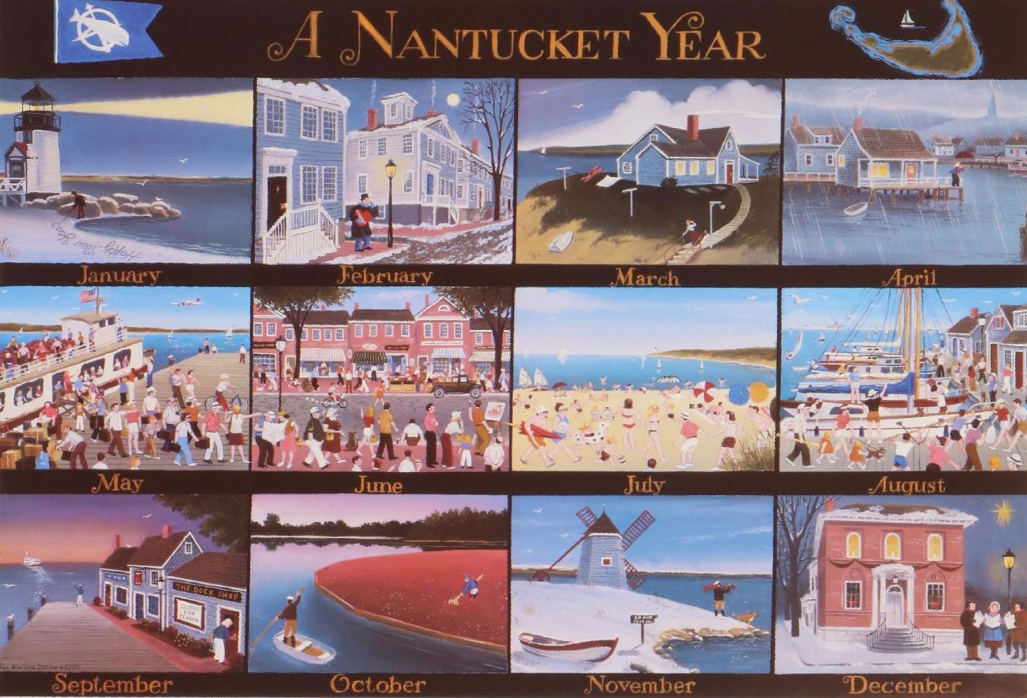 James Wallace Baker Offset Lithograph "A Nantucket Year," Circa 1986