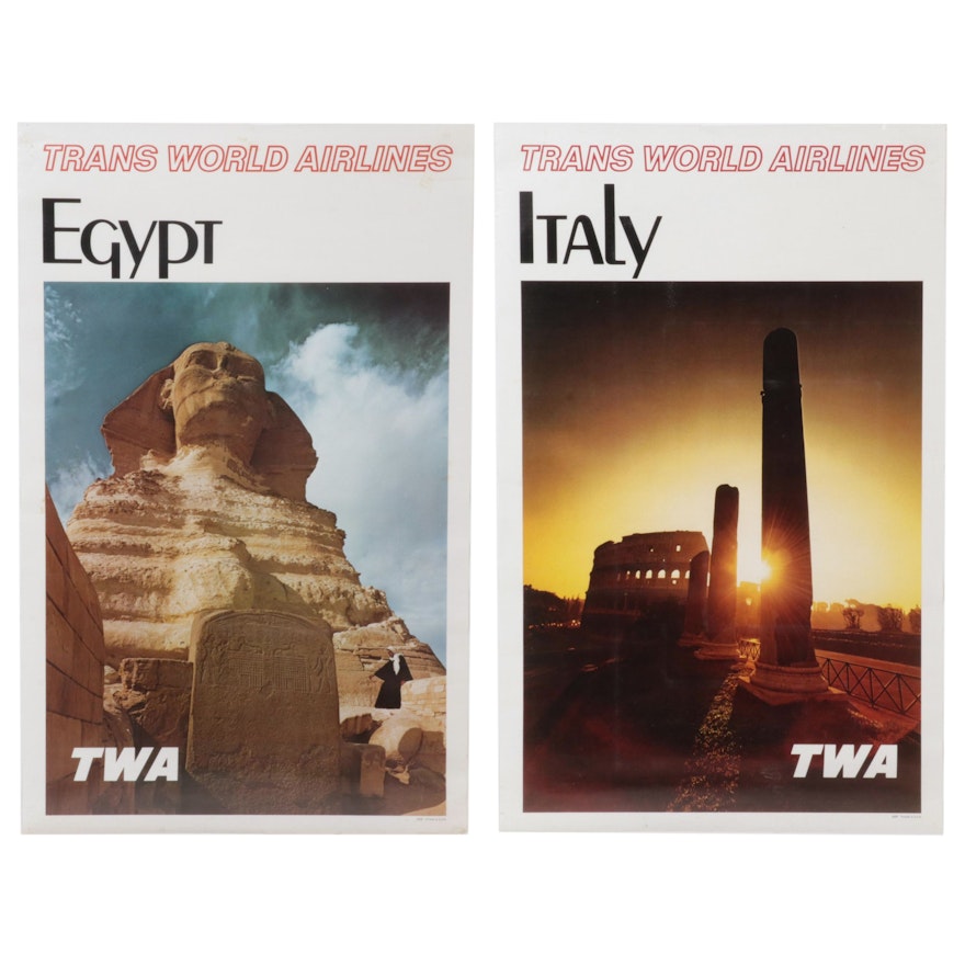 Trans World Airlines Offset Lithograph Posters "Egypt" and "Italy," 1973