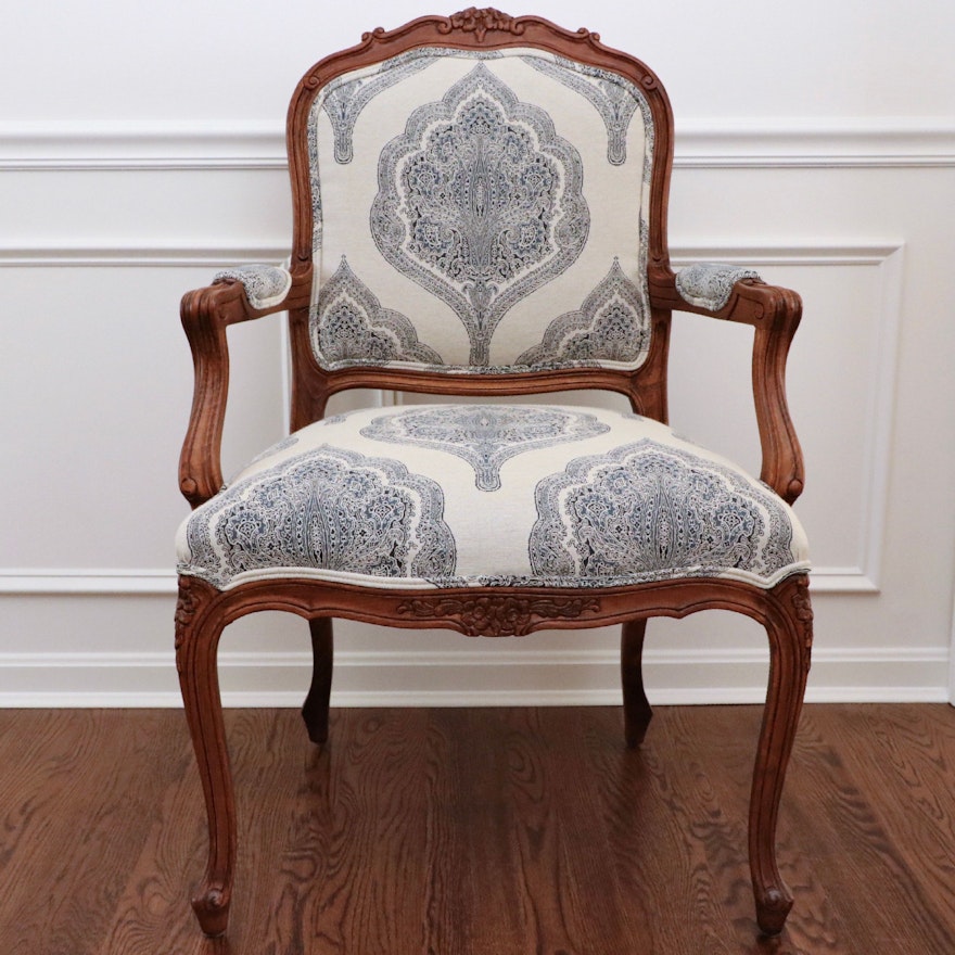 Ethan Allen French Provincial Style Beech and Custom-Upholstered Armchair