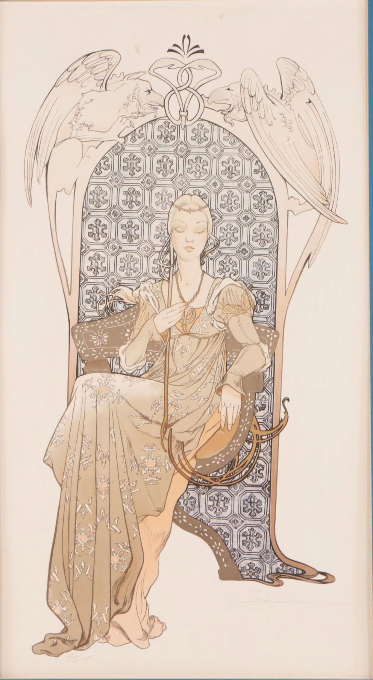 Art Nouveau Style Hand-Colored Lithograph