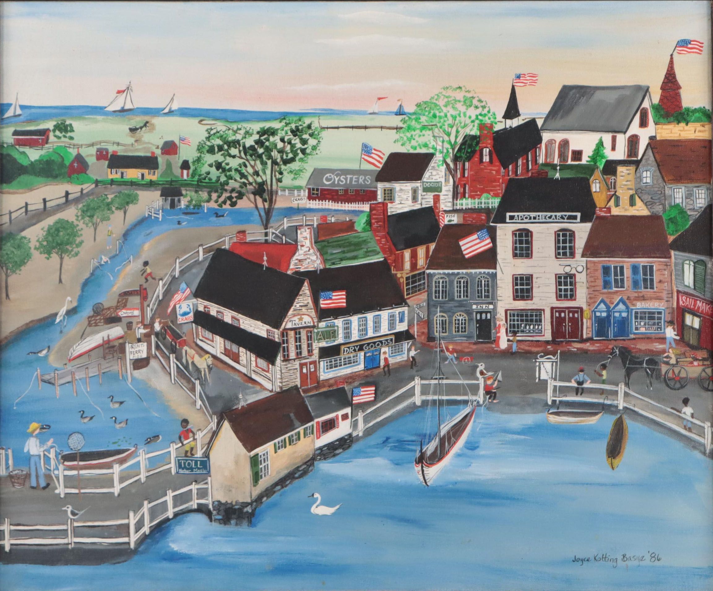 Joyce Kotting Basye Folk Art Acrylic Painting, 1986