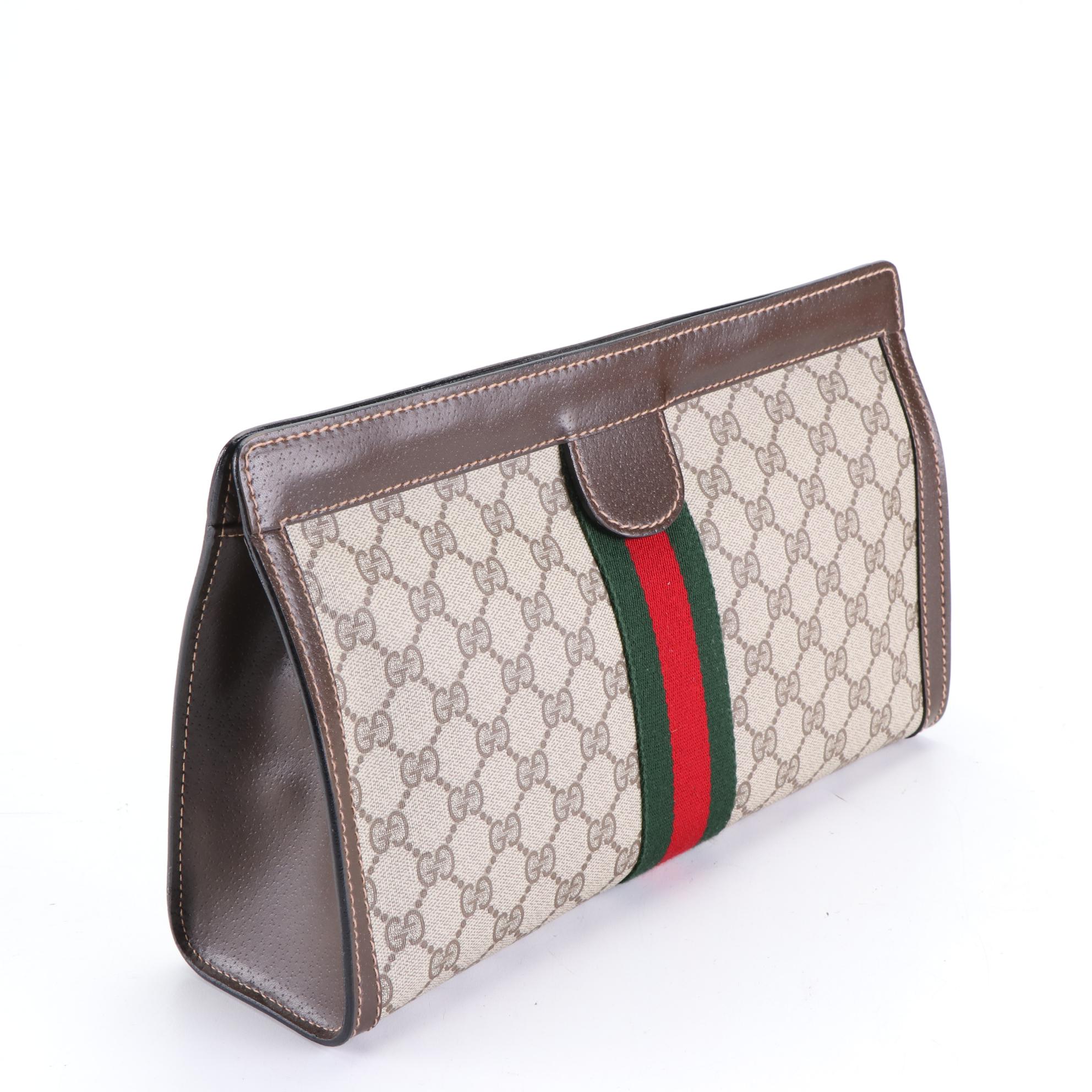 Gucci Parfums Web Oversized Pouch in GG Coated Canvas and Leather with Box