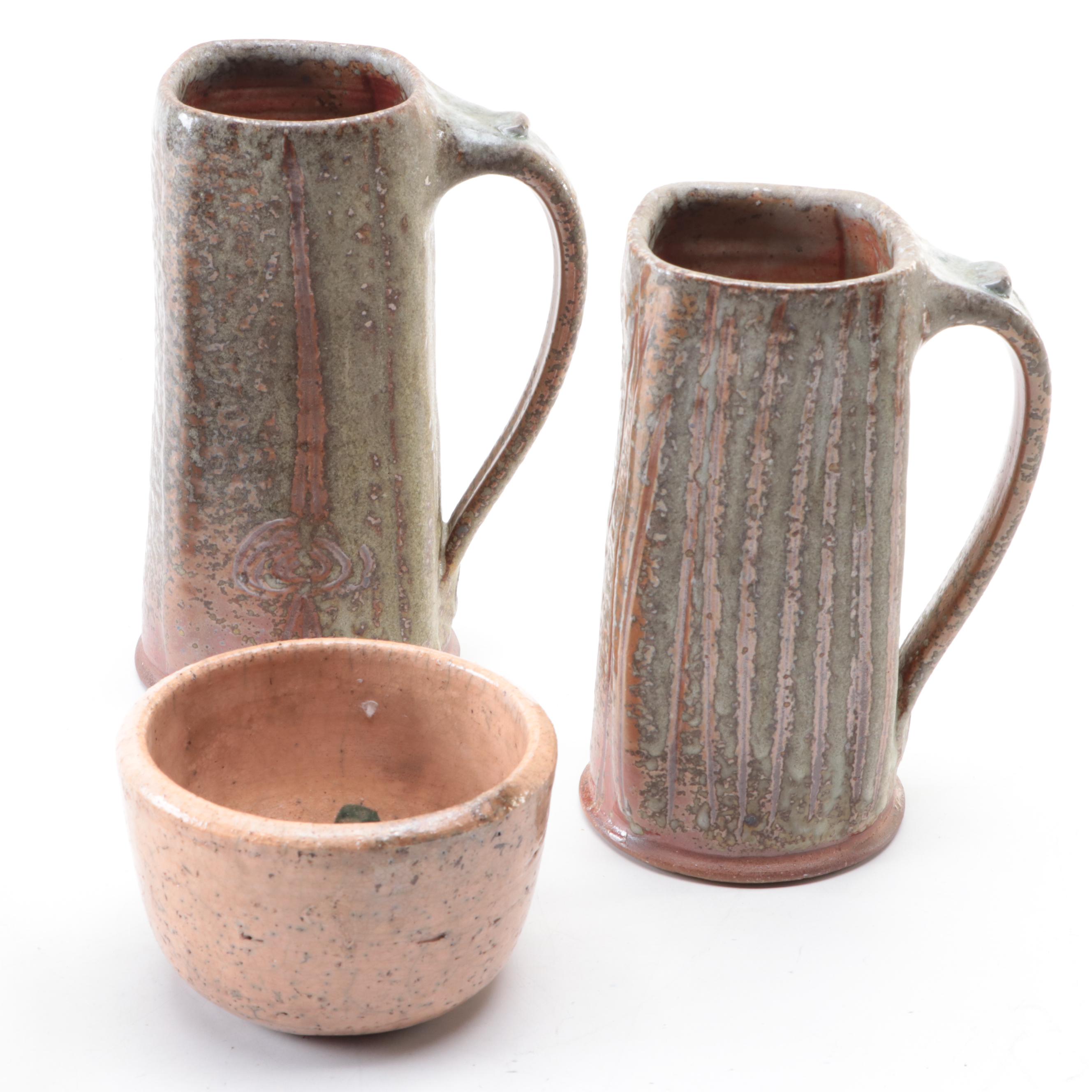 Mikasa Potters Art Tray with Studio Pottery Mugs and Bowl