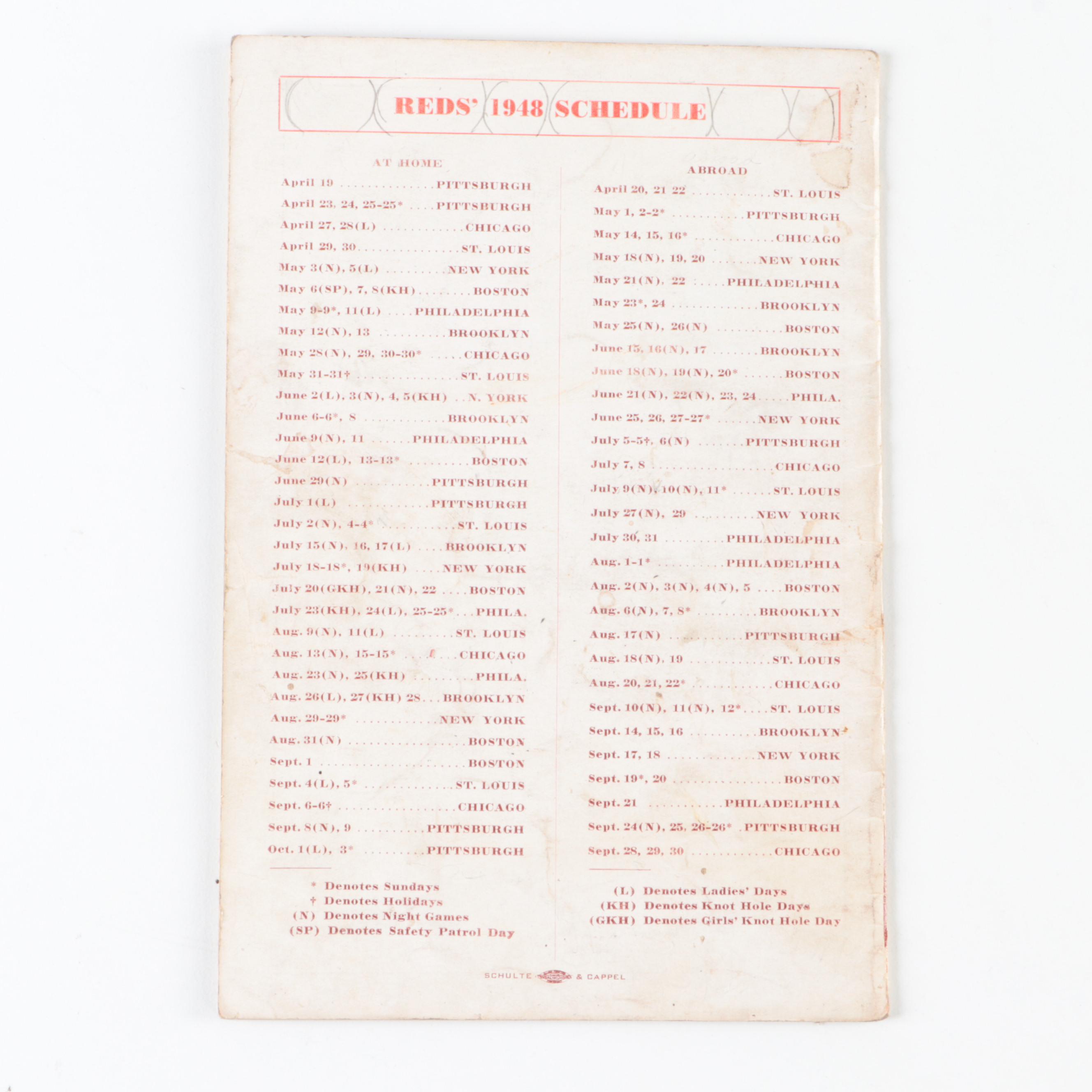 1948 MLB Season Cincinnati Reds Roster and Records Book