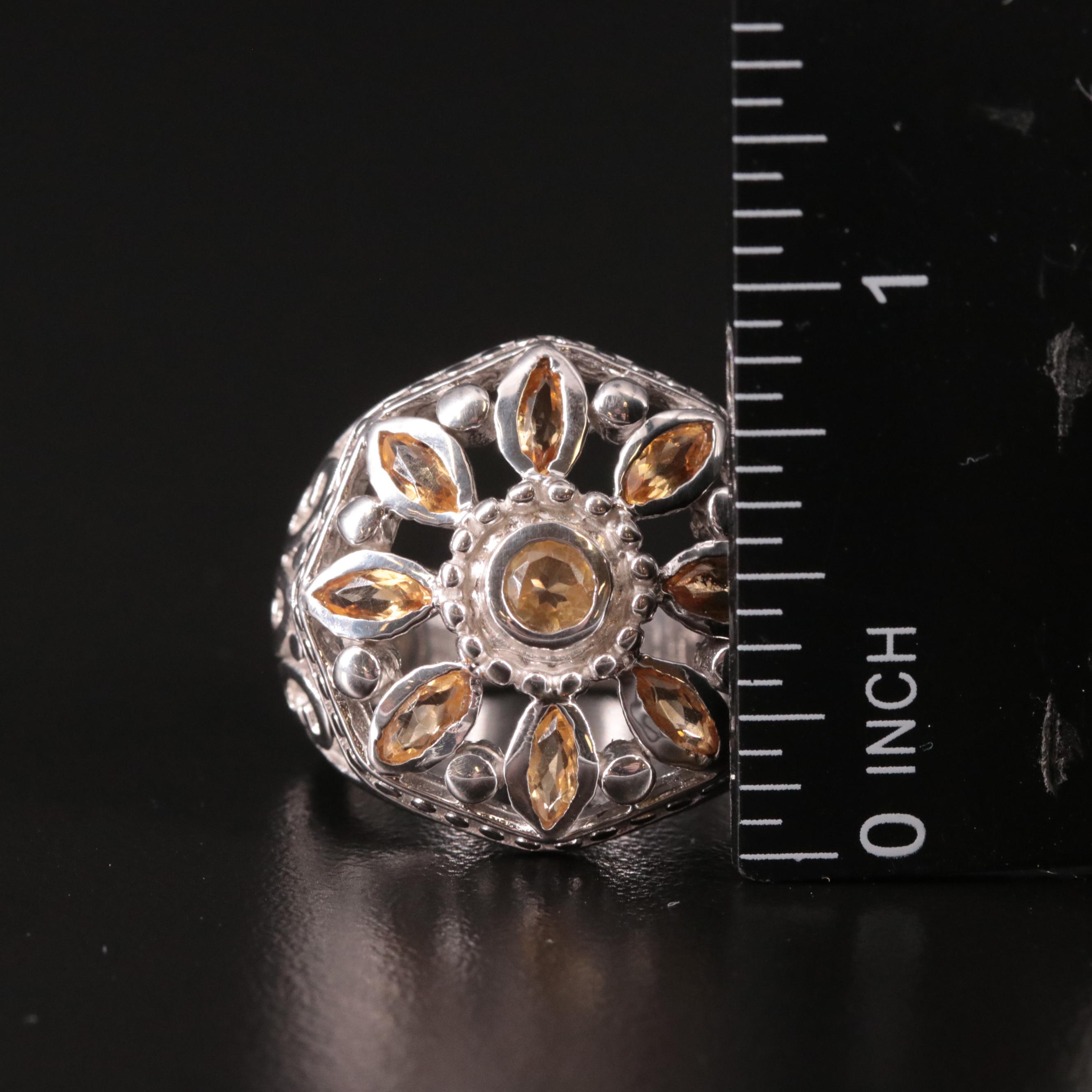 Sterling Citrine Open Work Ring