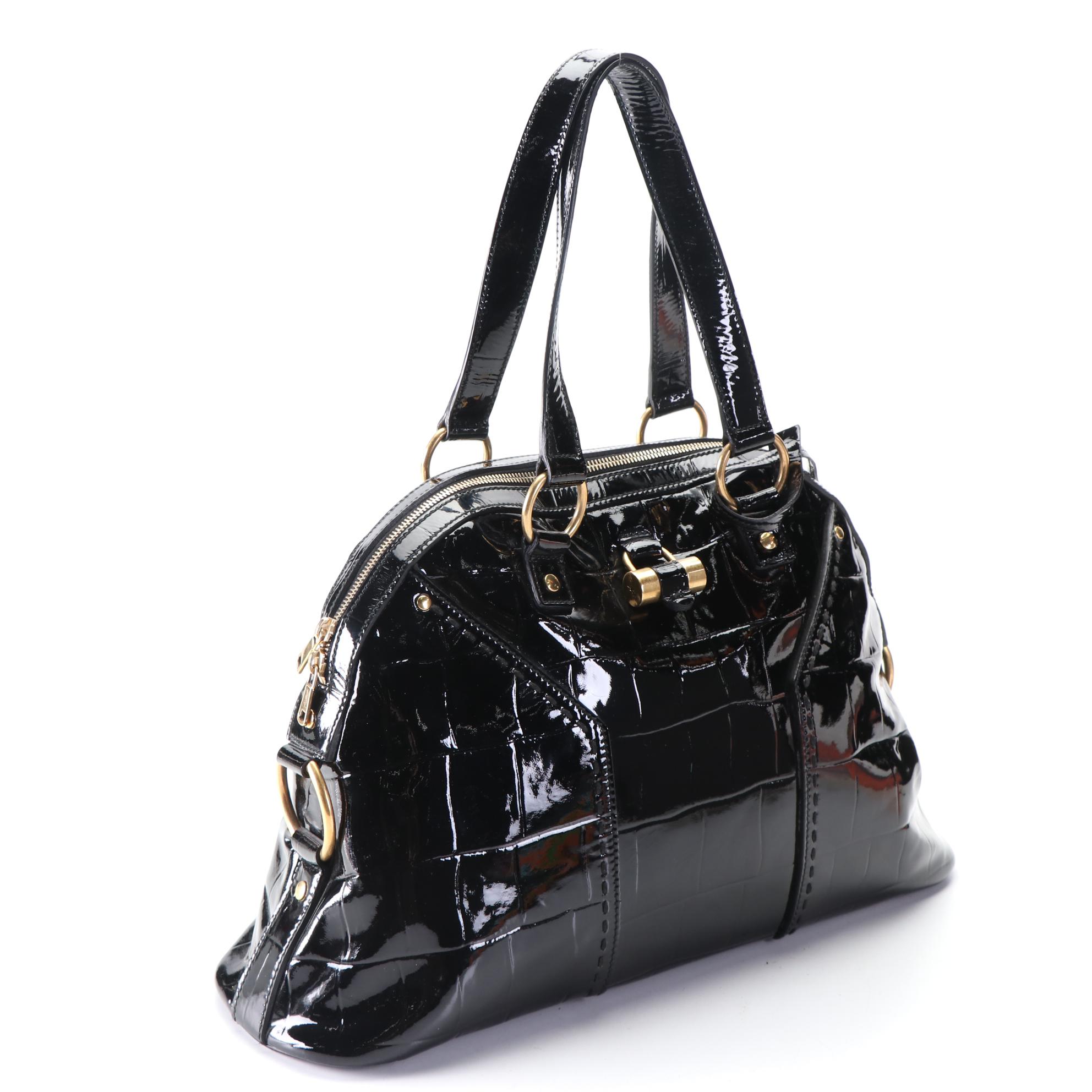 Yves Saint Laurent Muse Shoulder Bag in Embossed Patent Leather
