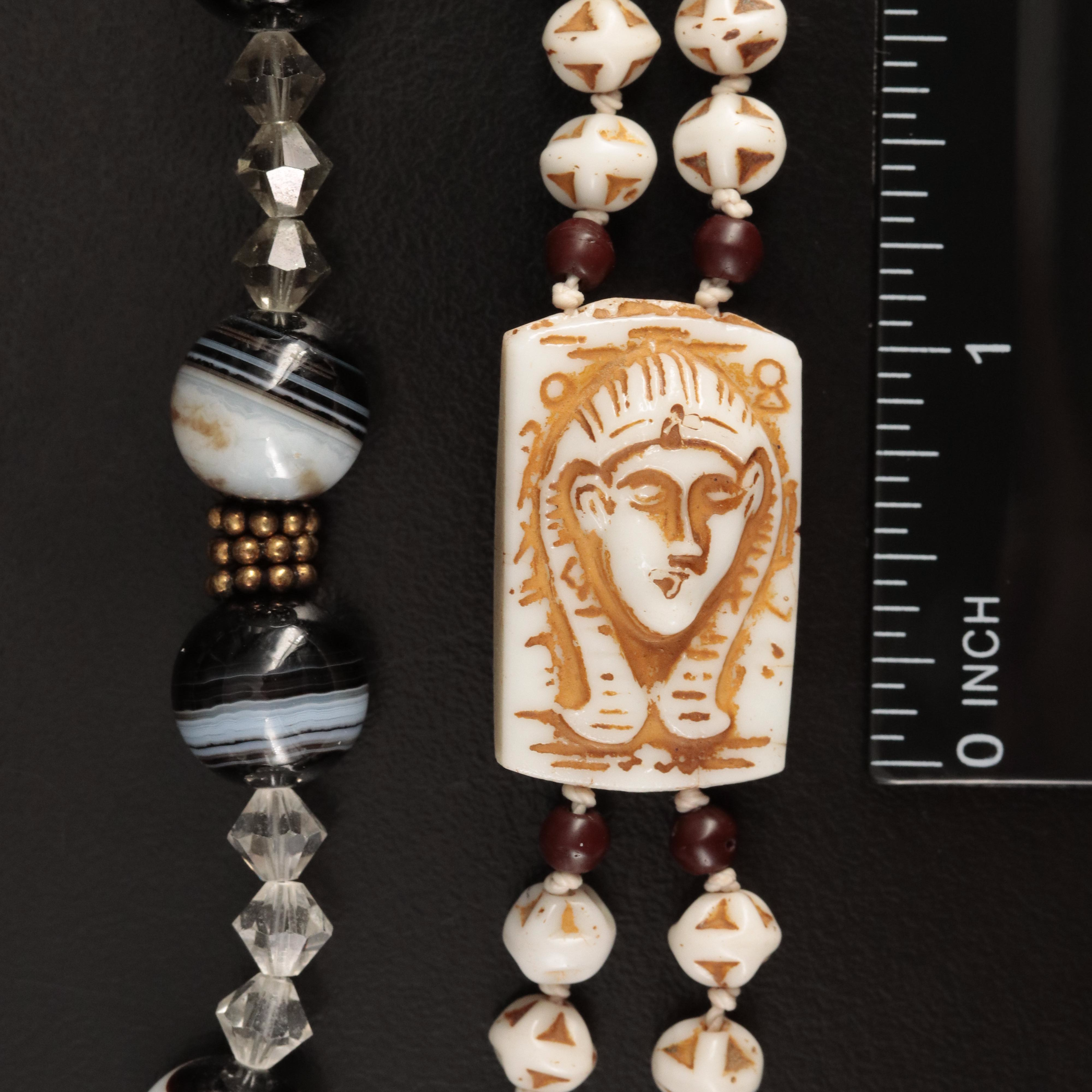 Egyptian Revival and Agate Featured in Vintage Necklace Pairing