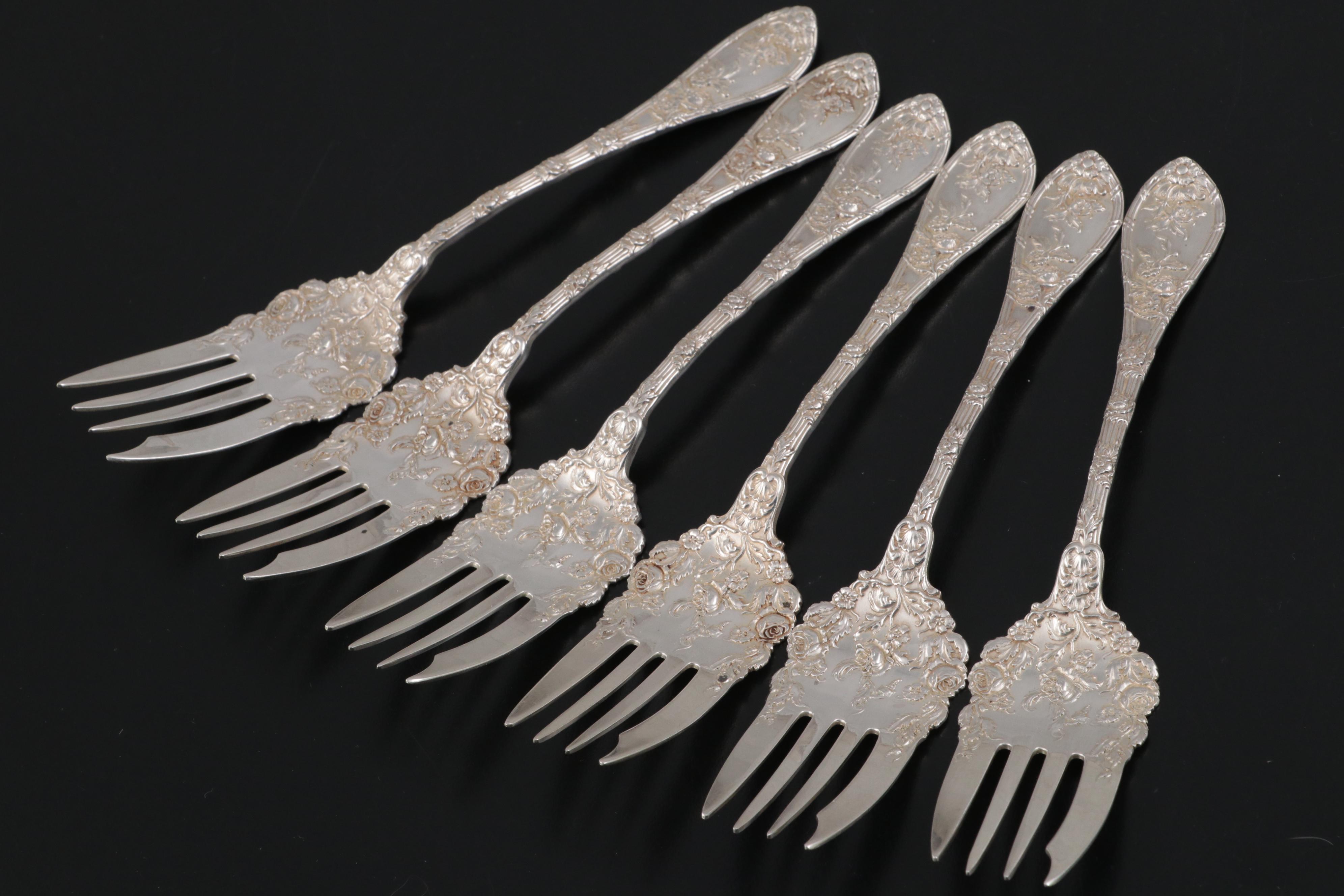 William B. Durgin Co. "Dauphin" Sterling Silver Dessert Service For Six