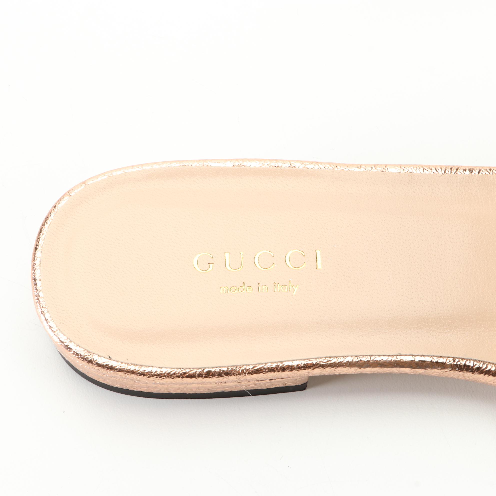 Gucci Marmont Slide Sandals in Metallic Leather with Box