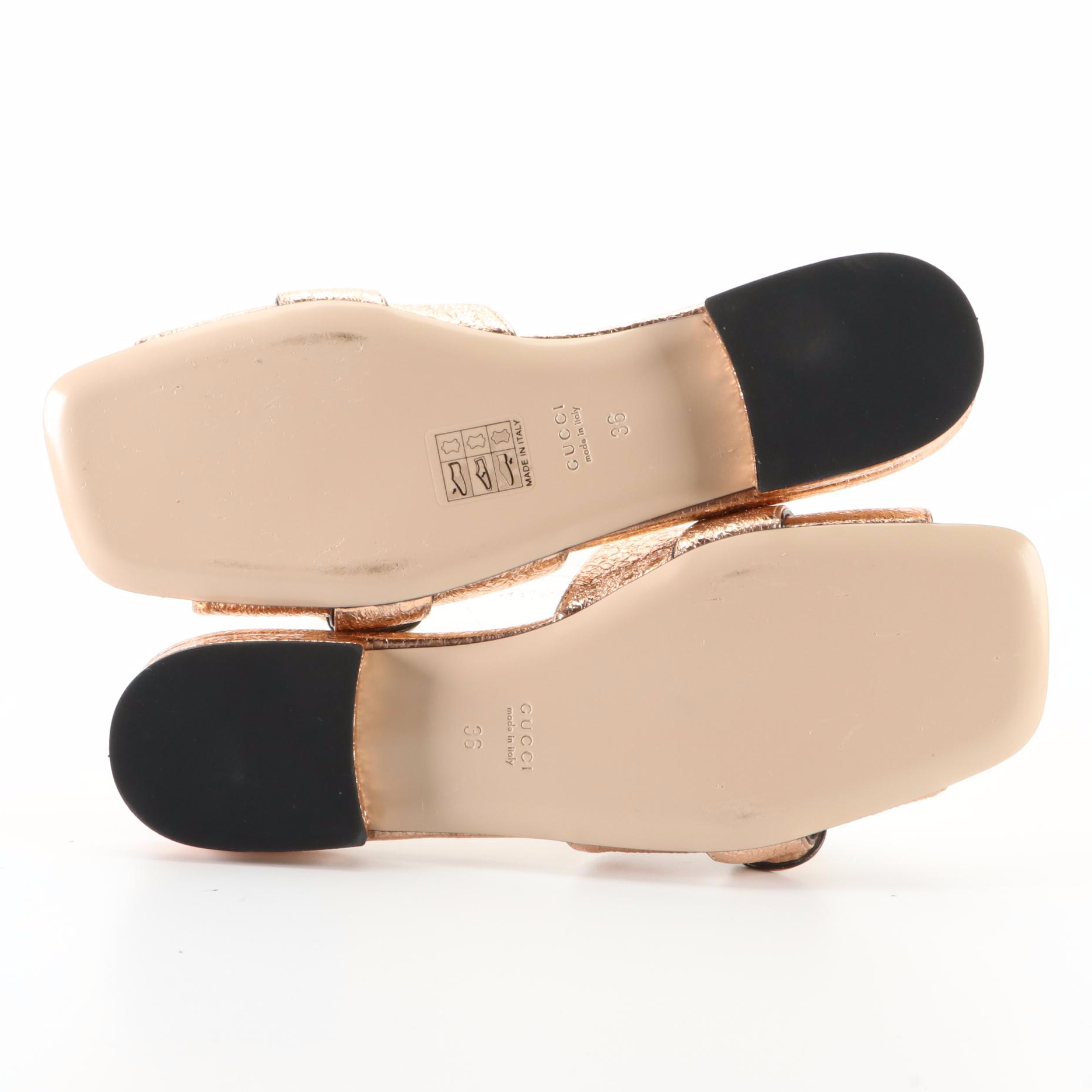 Gucci Marmont Slide Sandals in Metallic Leather with Box