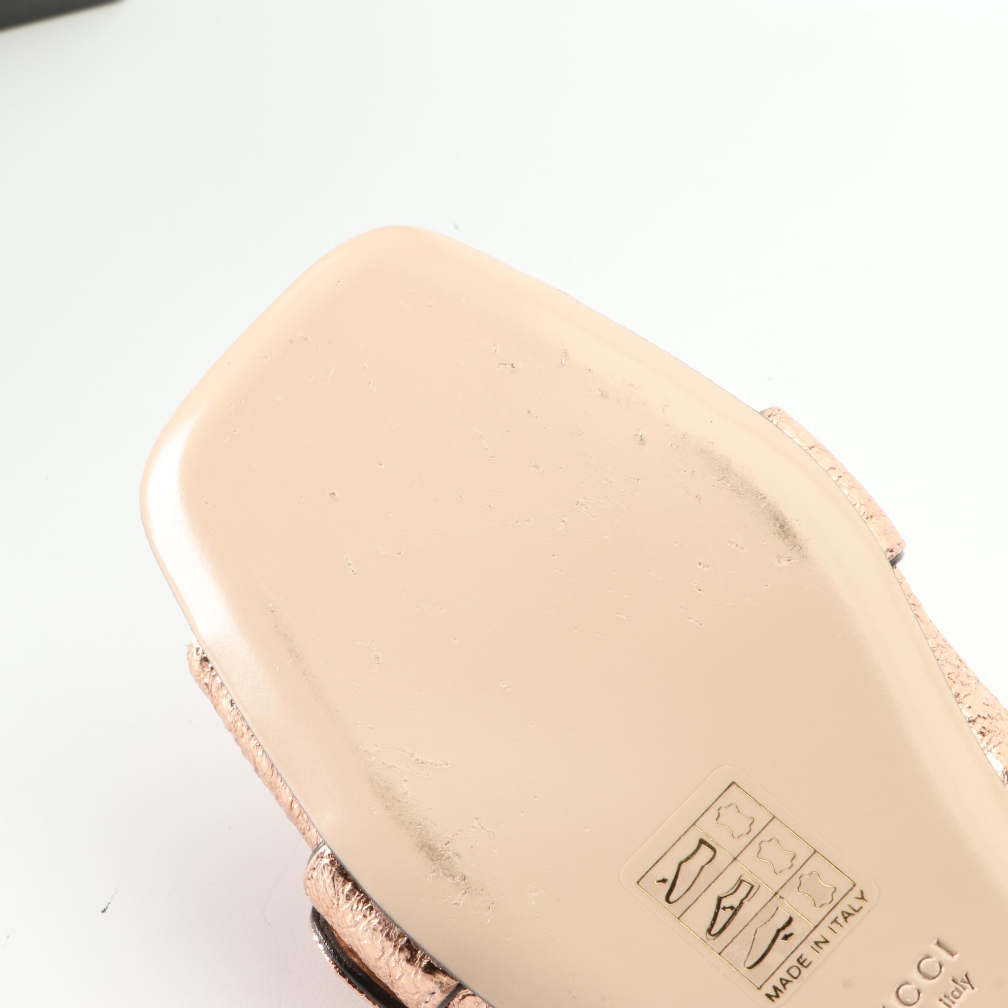 Gucci Marmont Slide Sandals in Metallic Leather with Box