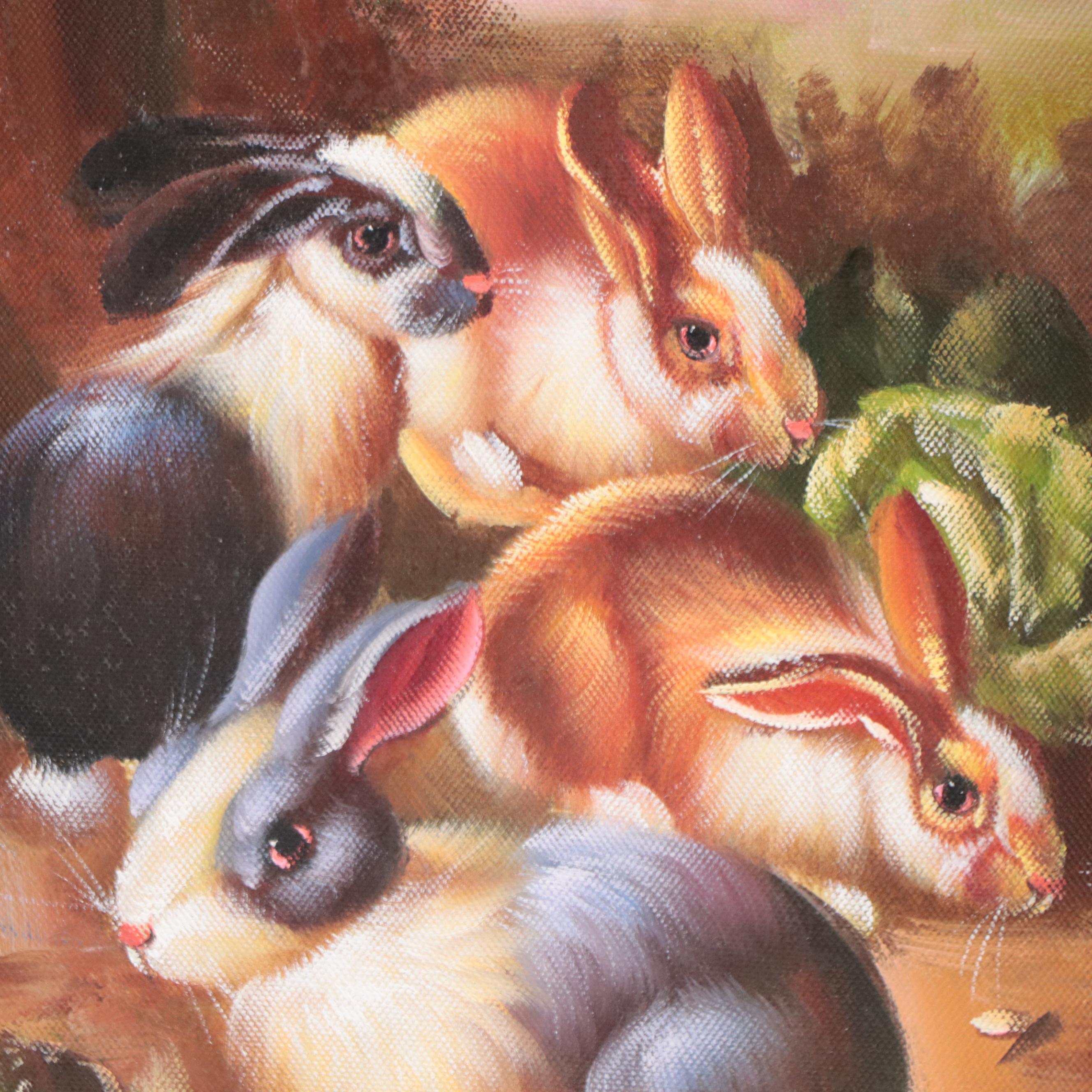 Oil Painting of Rabbits, Circa 2000