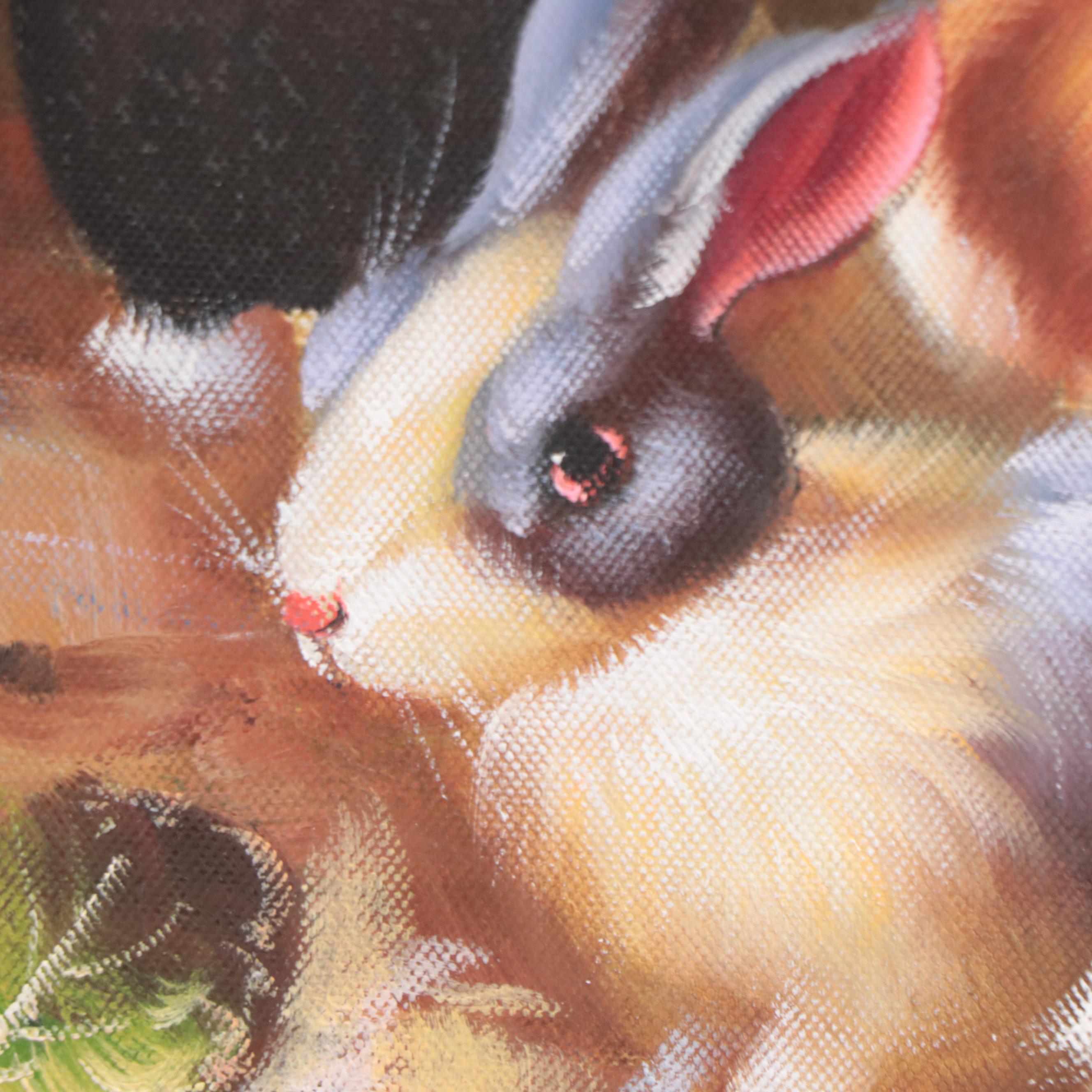 Oil Painting of Rabbits, Circa 2000