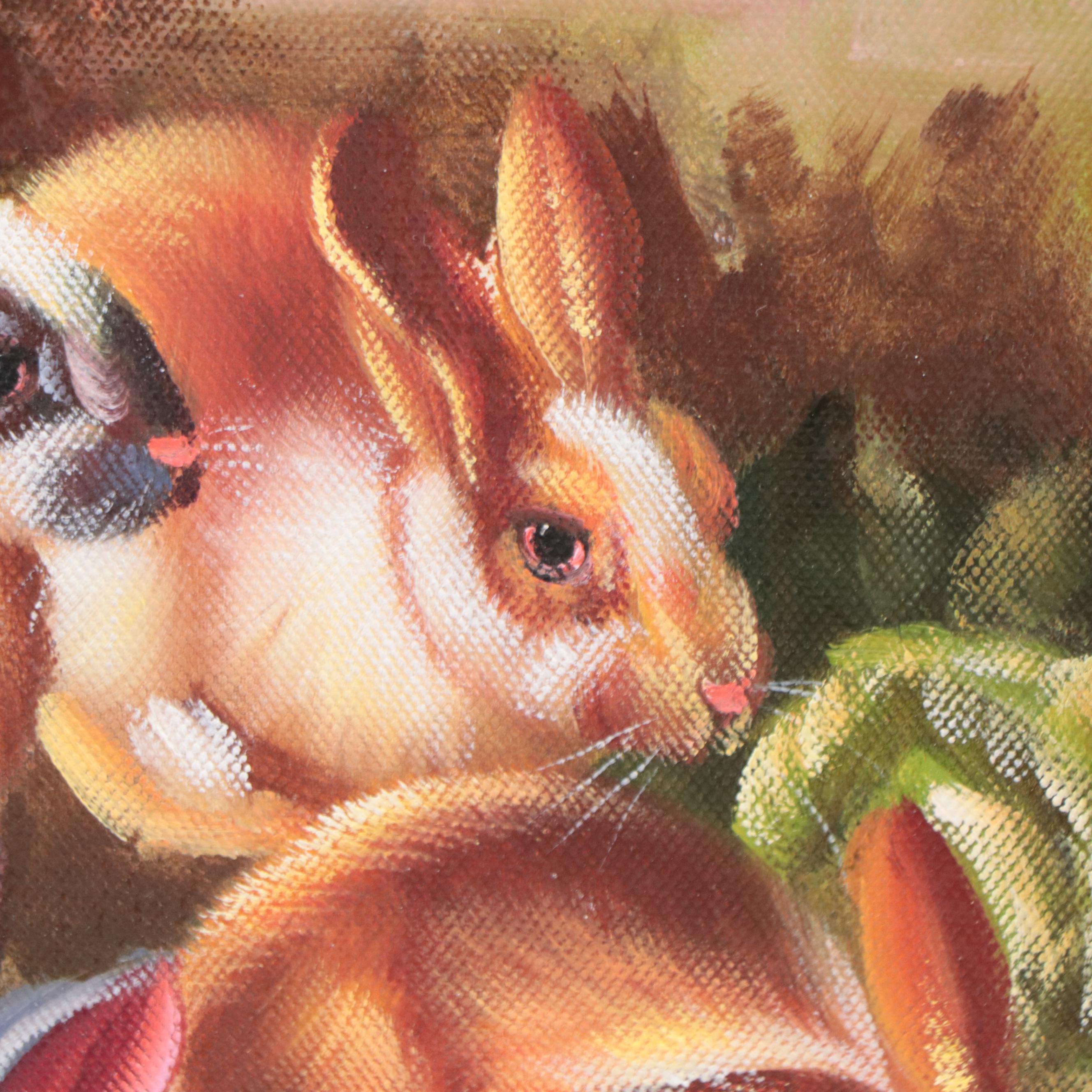 Oil Painting of Rabbits, Circa 2000