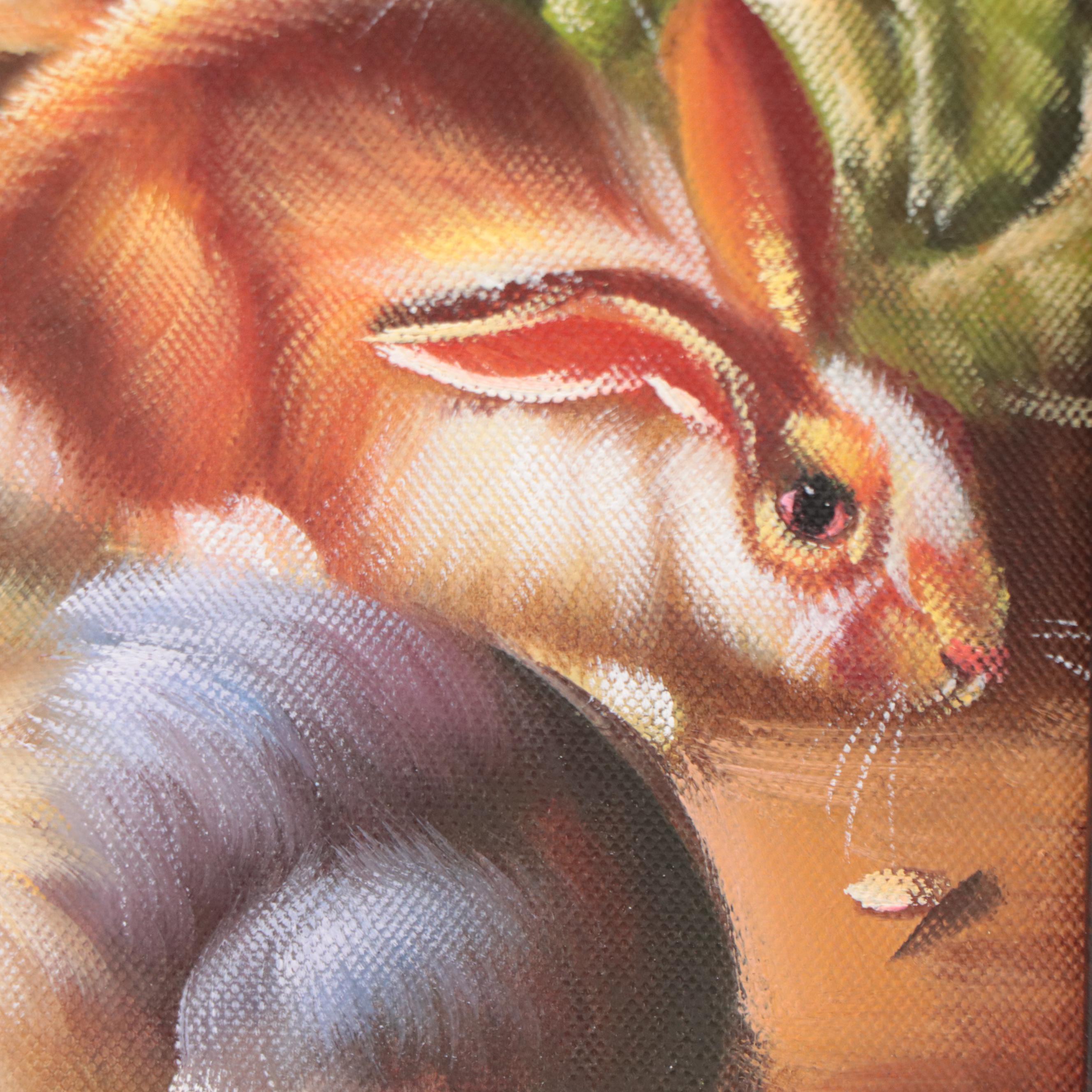 Oil Painting of Rabbits, Circa 2000