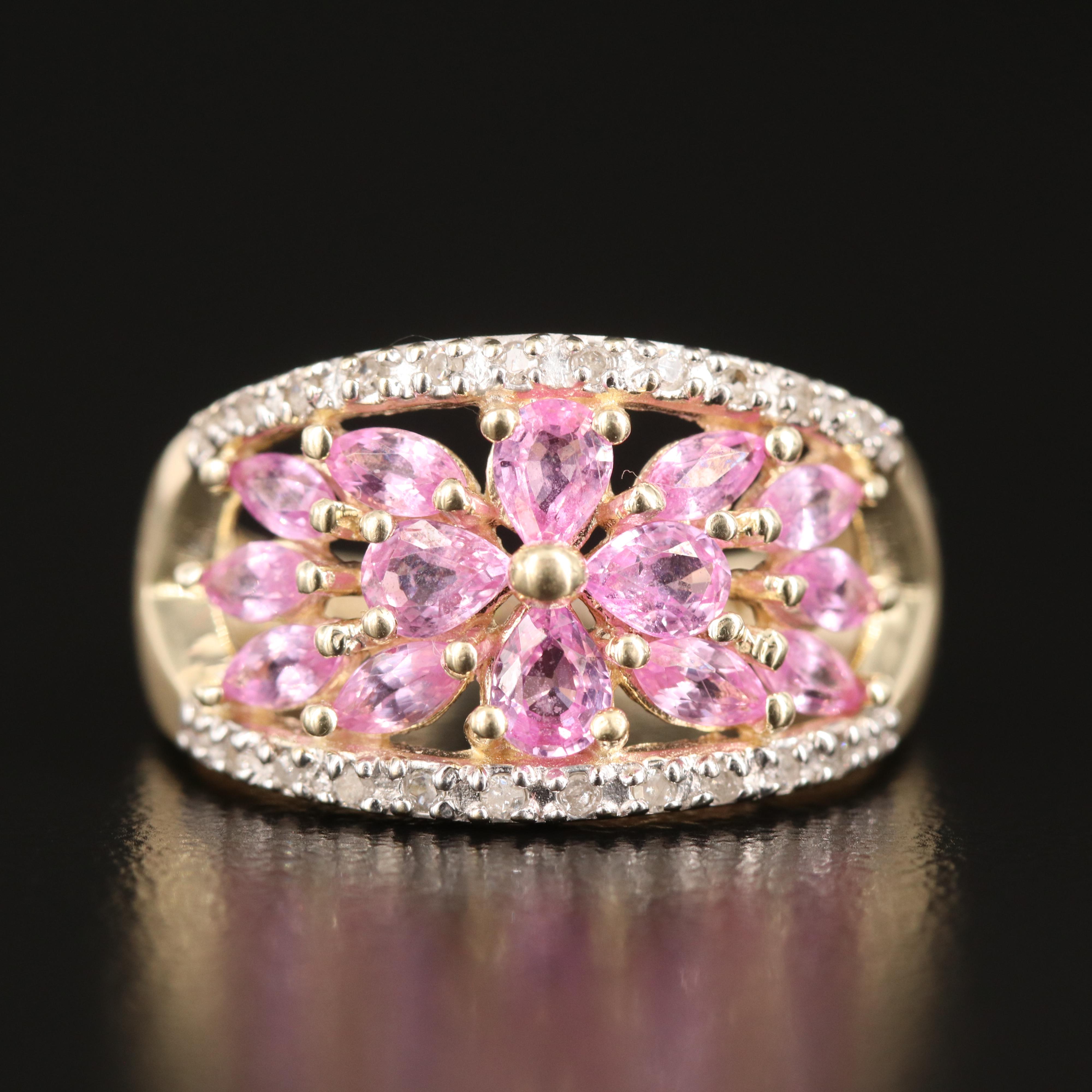 14K Sapphire and Diamond Floral Ring