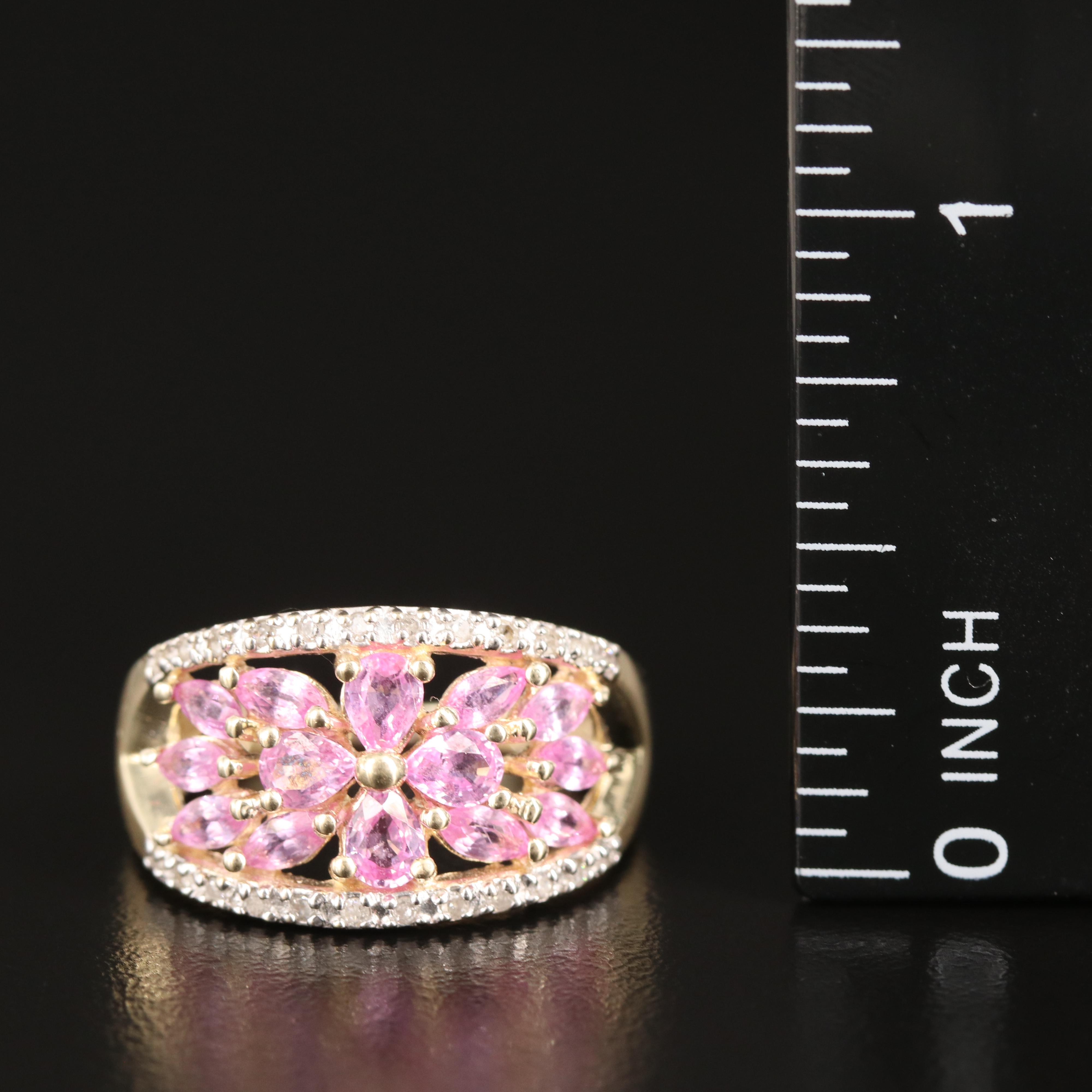 14K Sapphire and Diamond Floral Ring
