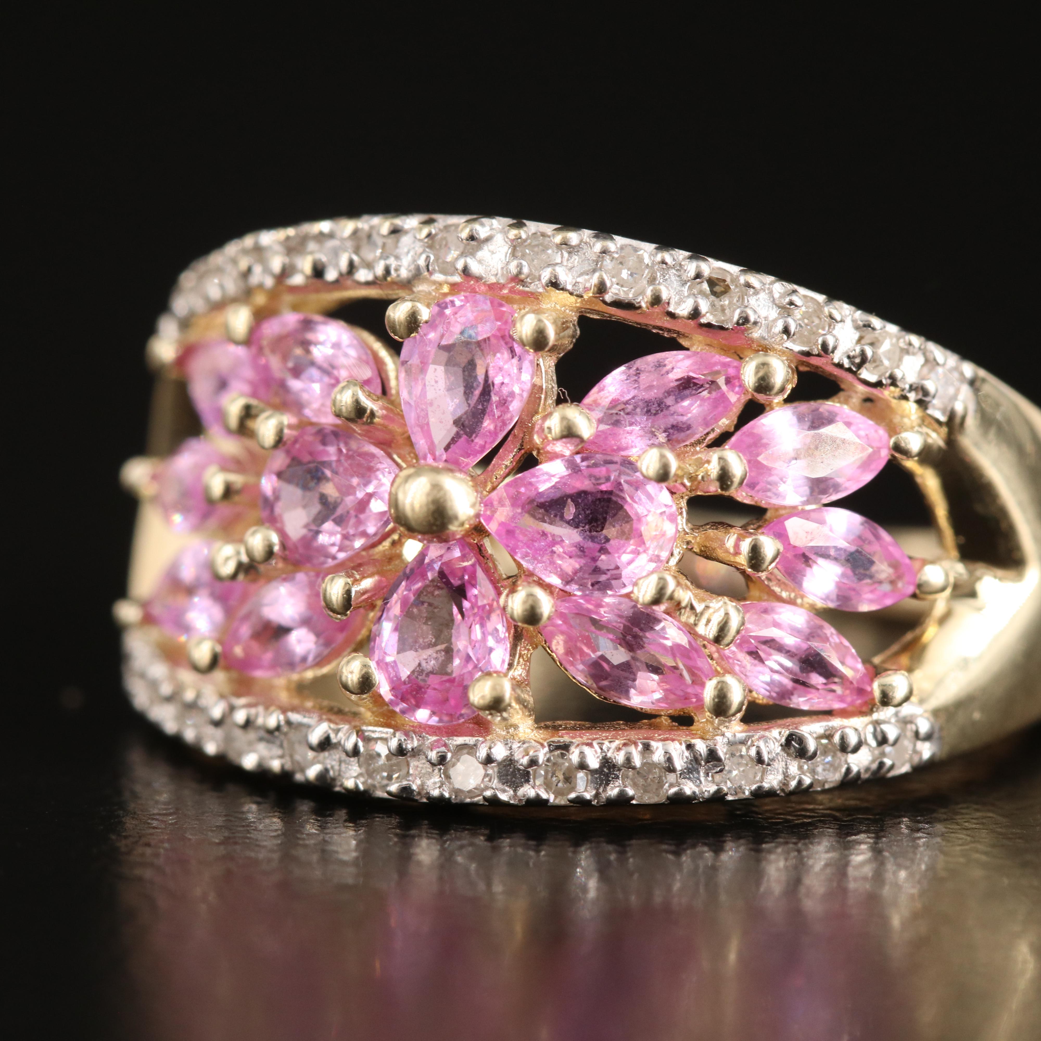 14K Sapphire and Diamond Floral Ring