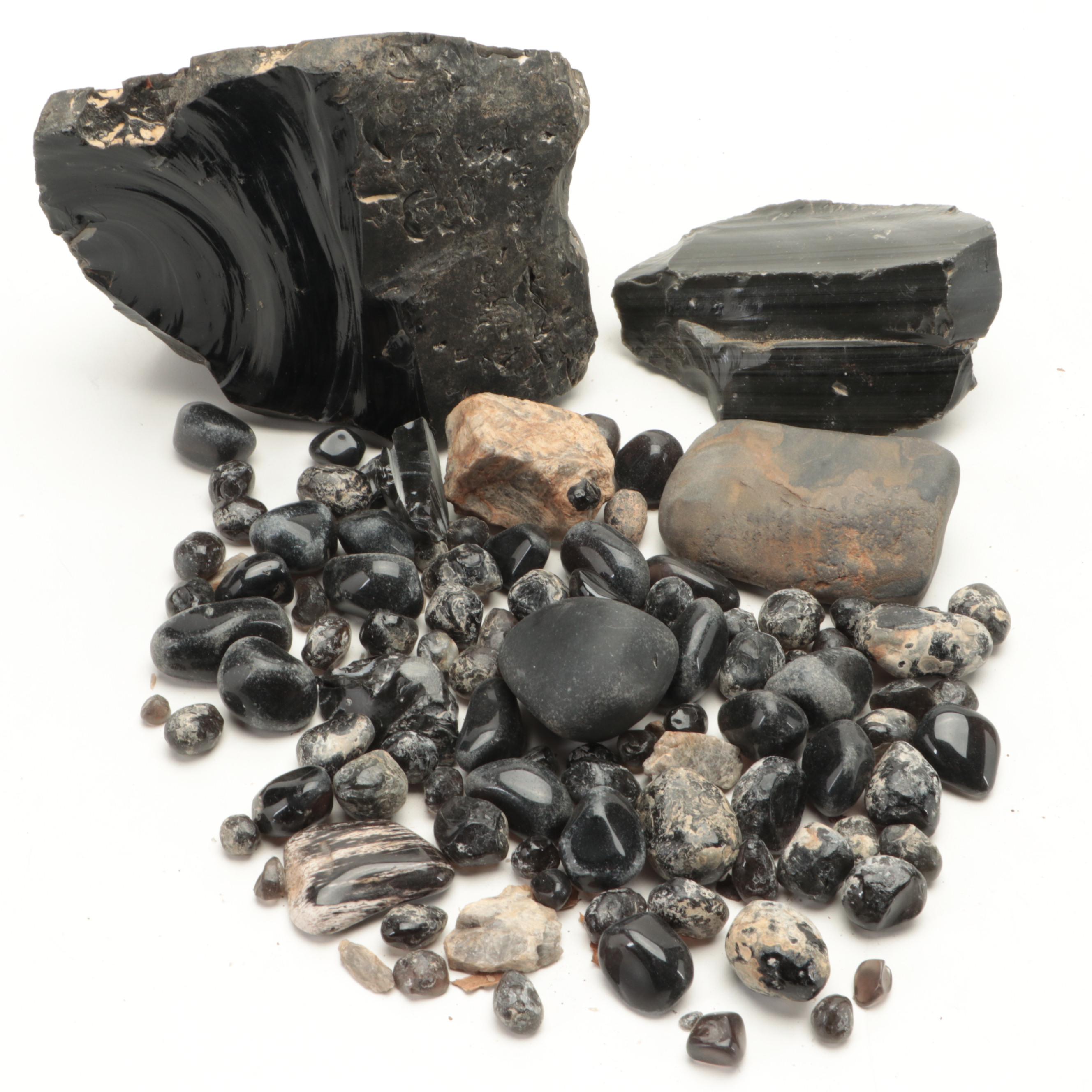 Tumbled and Rough Obsidian and Other Mineral Specimens