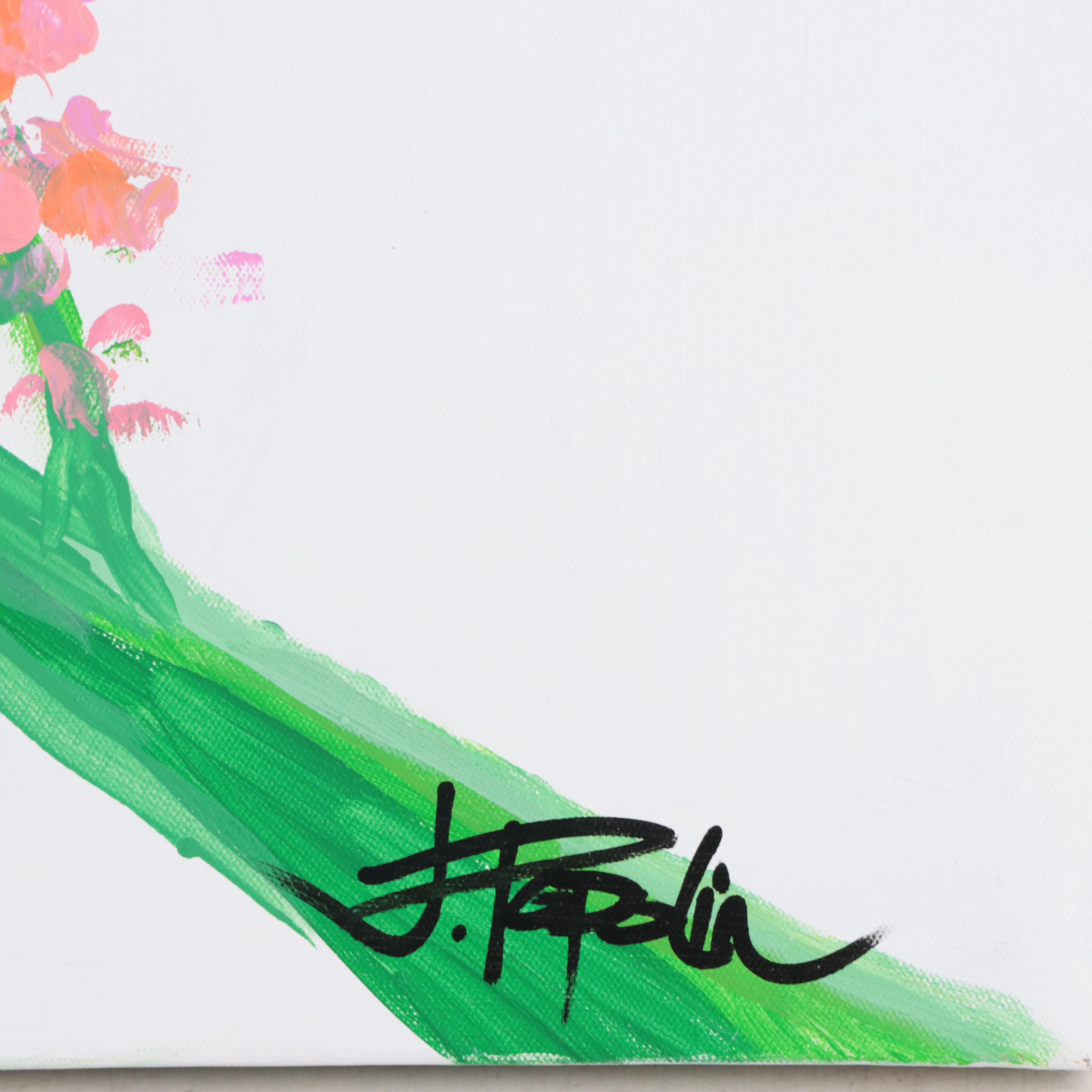 J. Popolin Acrylic Painting "This Bud's For You," 21st Century