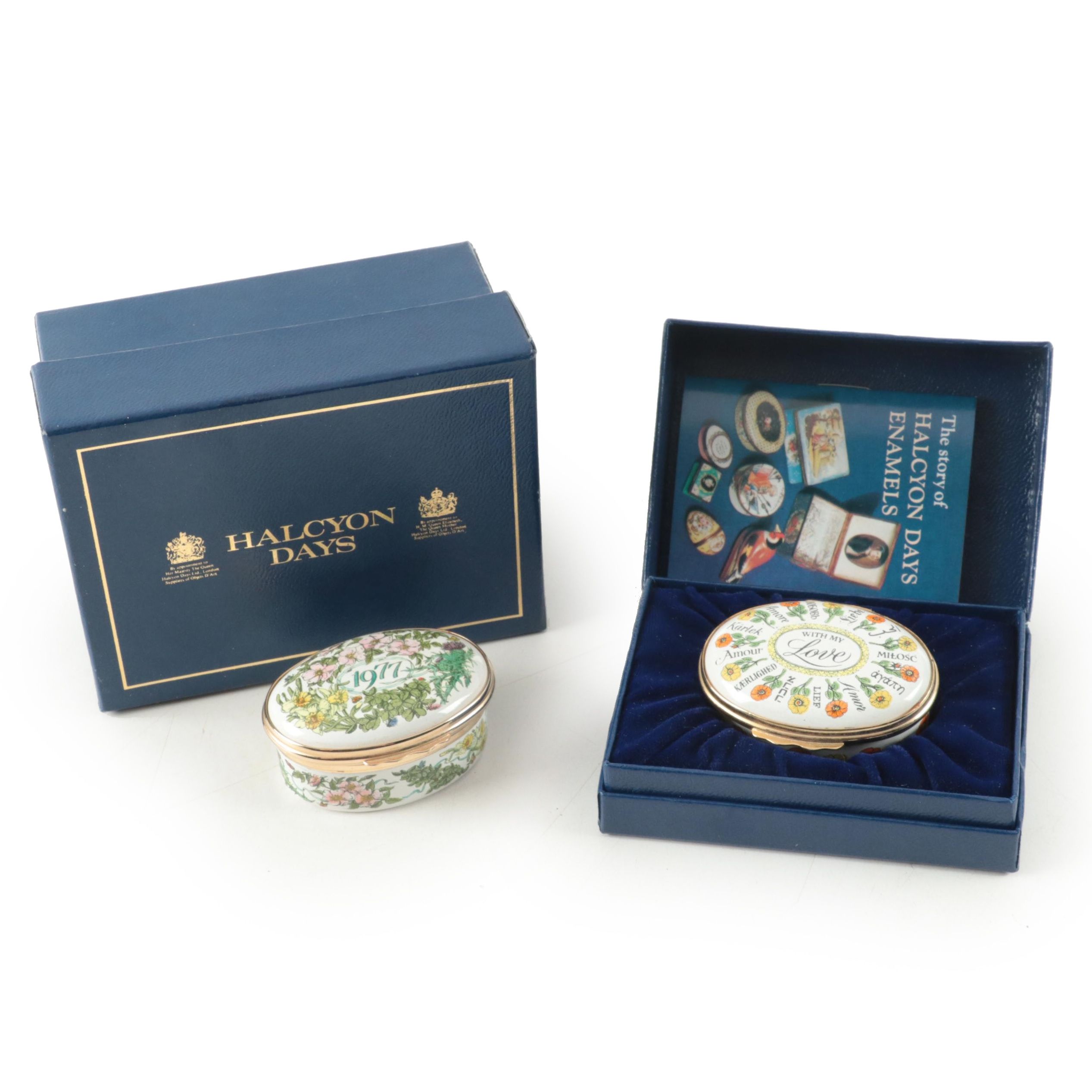 Halcyon Days Valentines Day Enameled Box with Bilston & Battersea Box, 1977