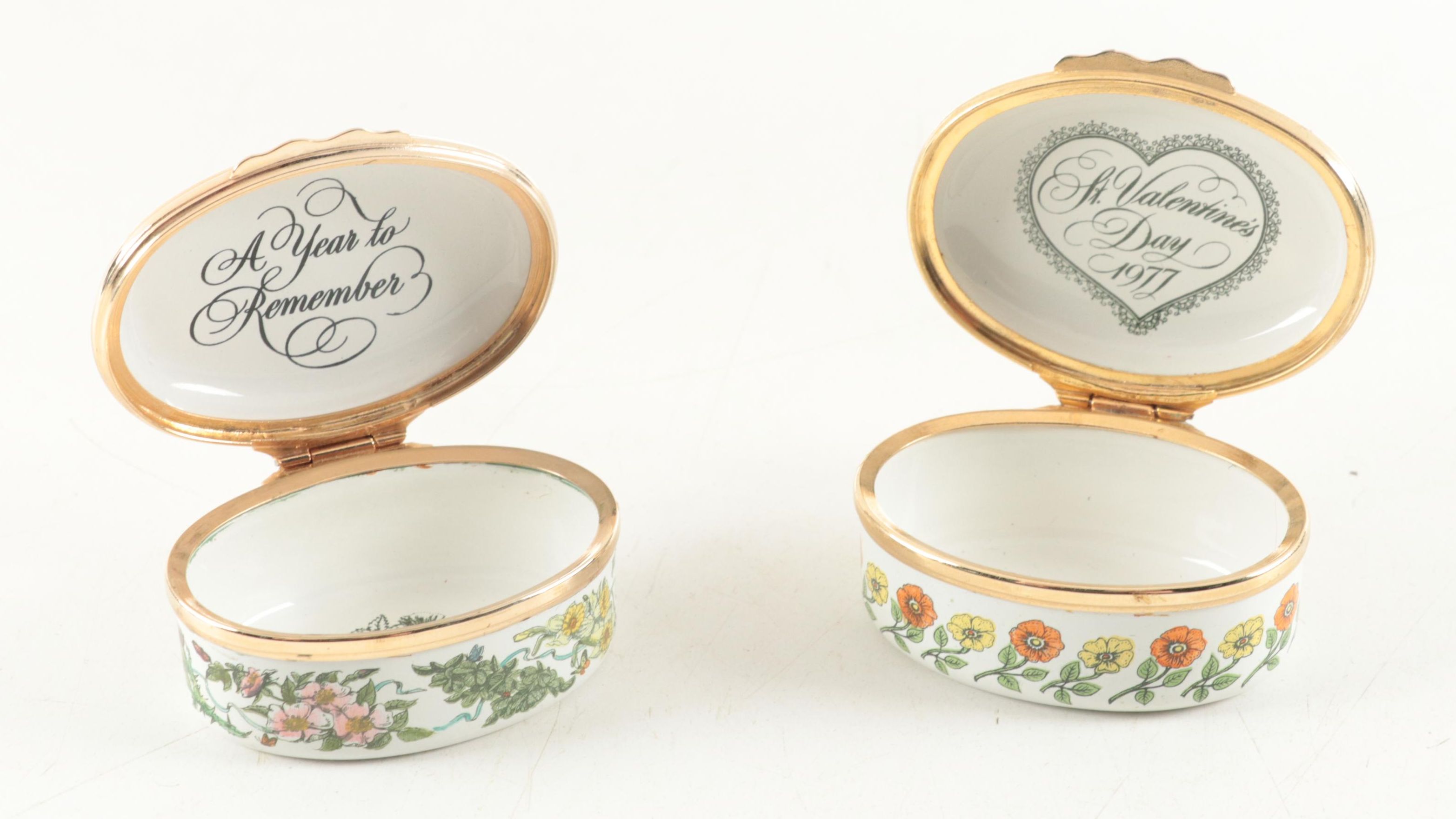 Halcyon Days Valentines Day Enameled Box with Bilston & Battersea Box, 1977