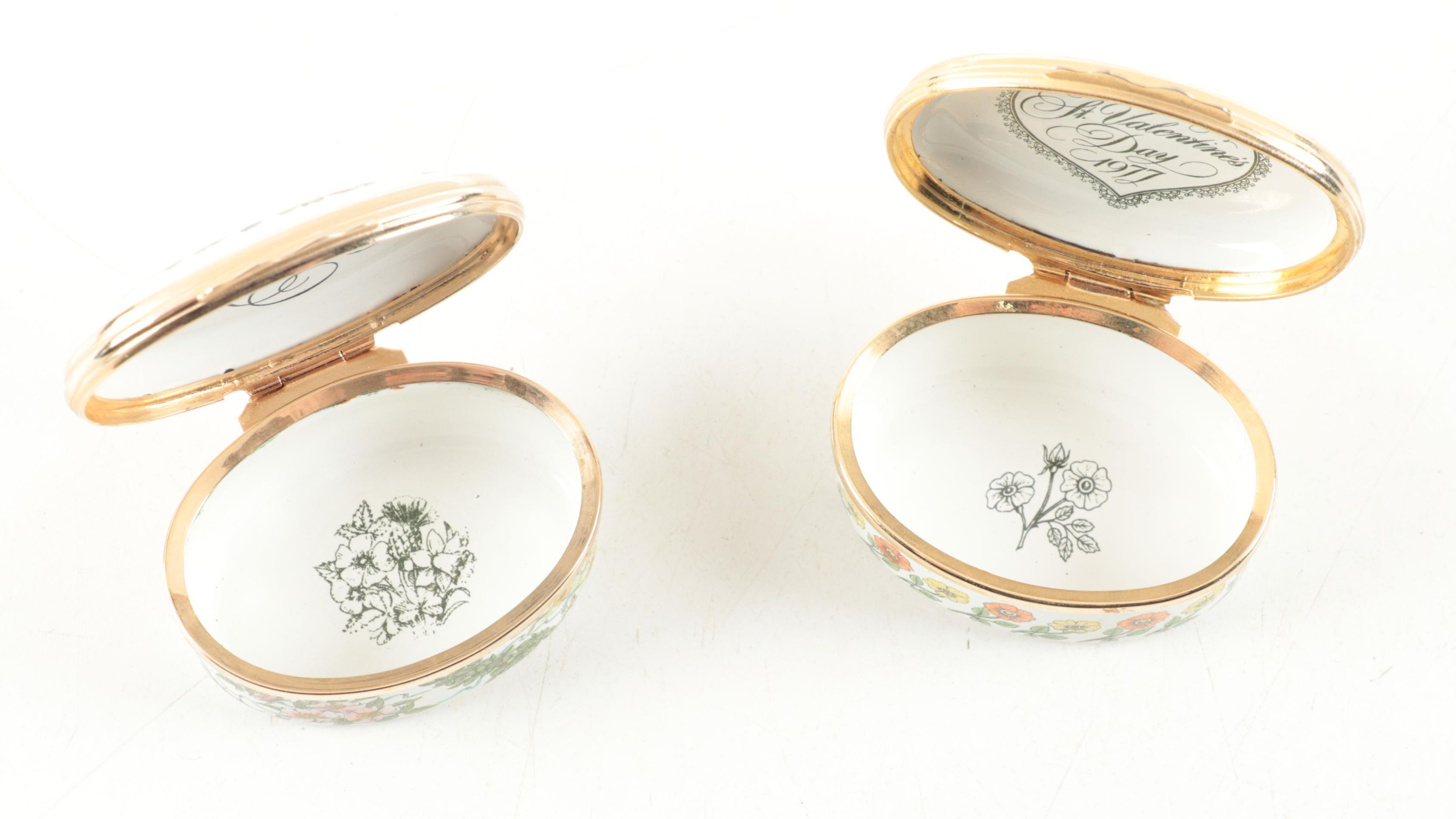 Halcyon Days Valentines Day Enameled Box with Bilston & Battersea Box, 1977