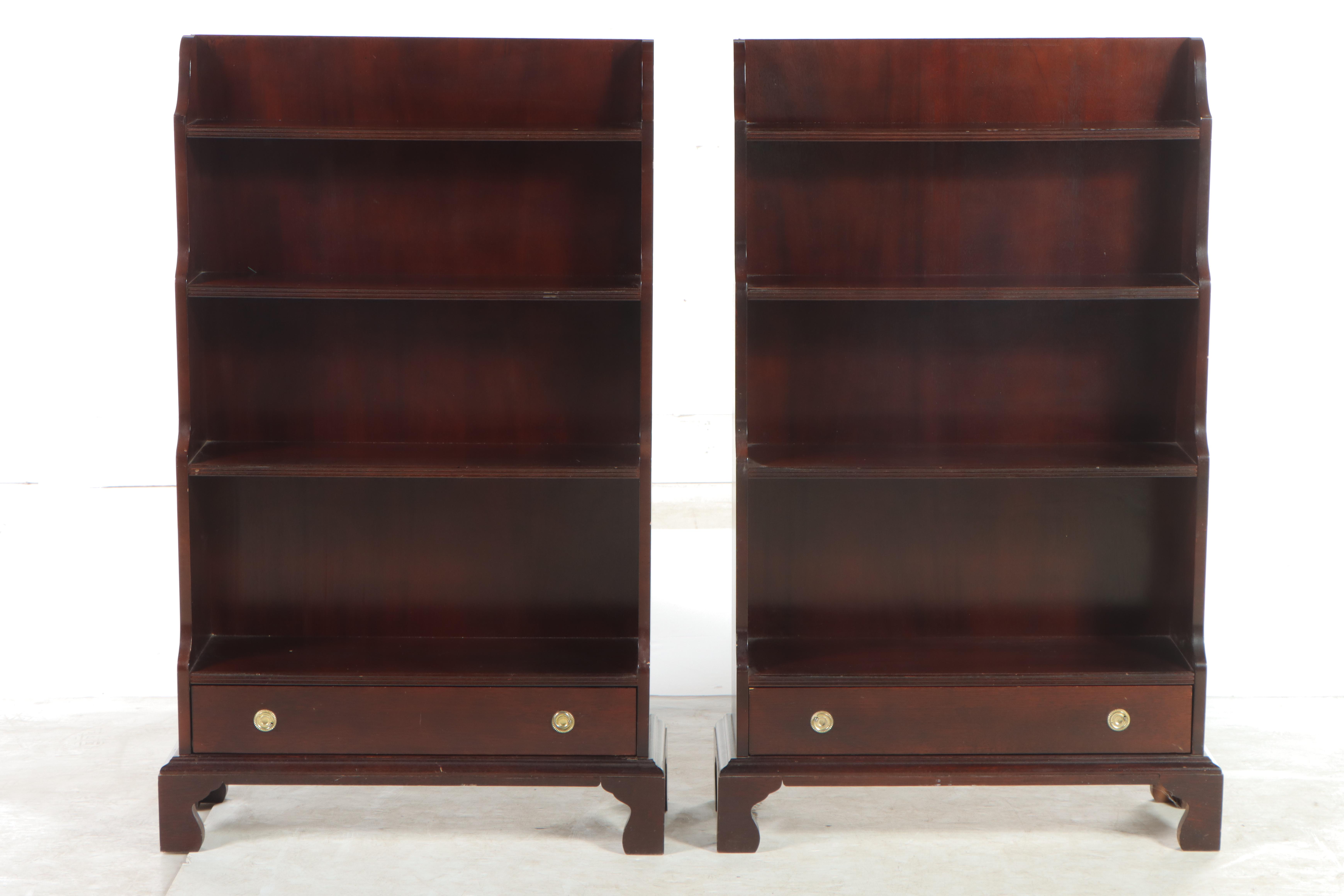 Pair of Mahogany Finish Curio Shelves / Bookcases