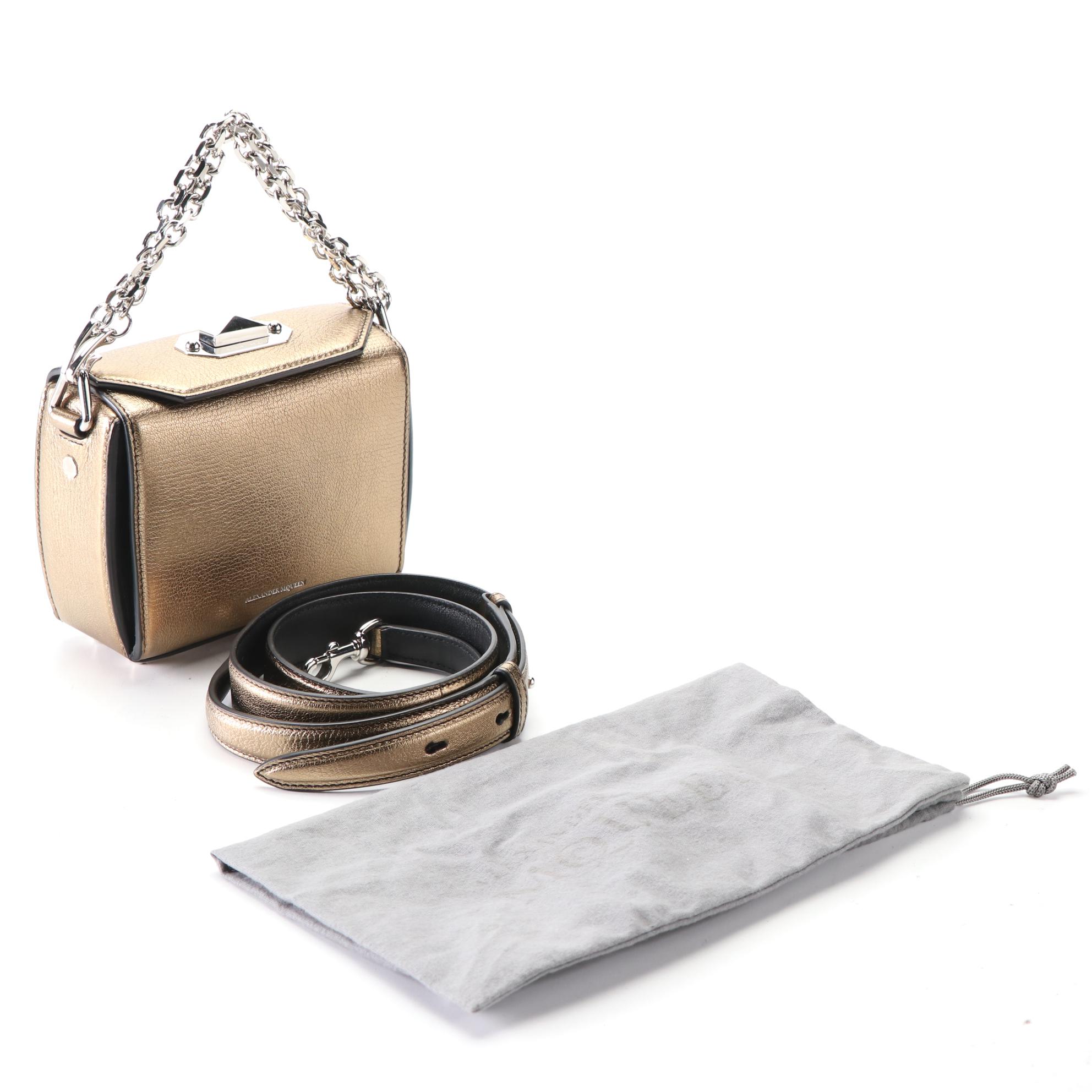 Alexander McQueen Metallic Leather Box Shoulder Bag with Chain/Detachable Strap