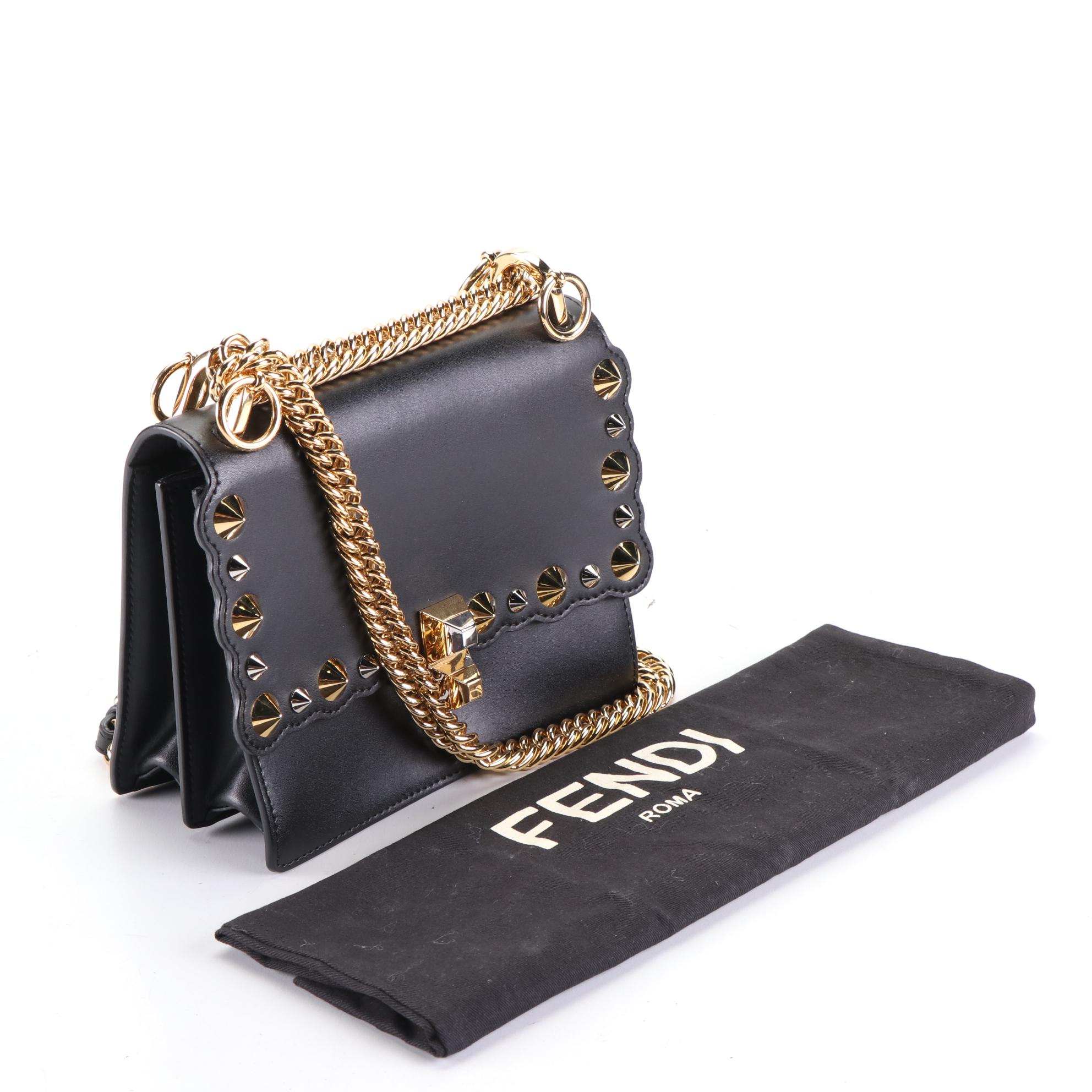 Fendi Kan I Studded Leather Shoulder Bag