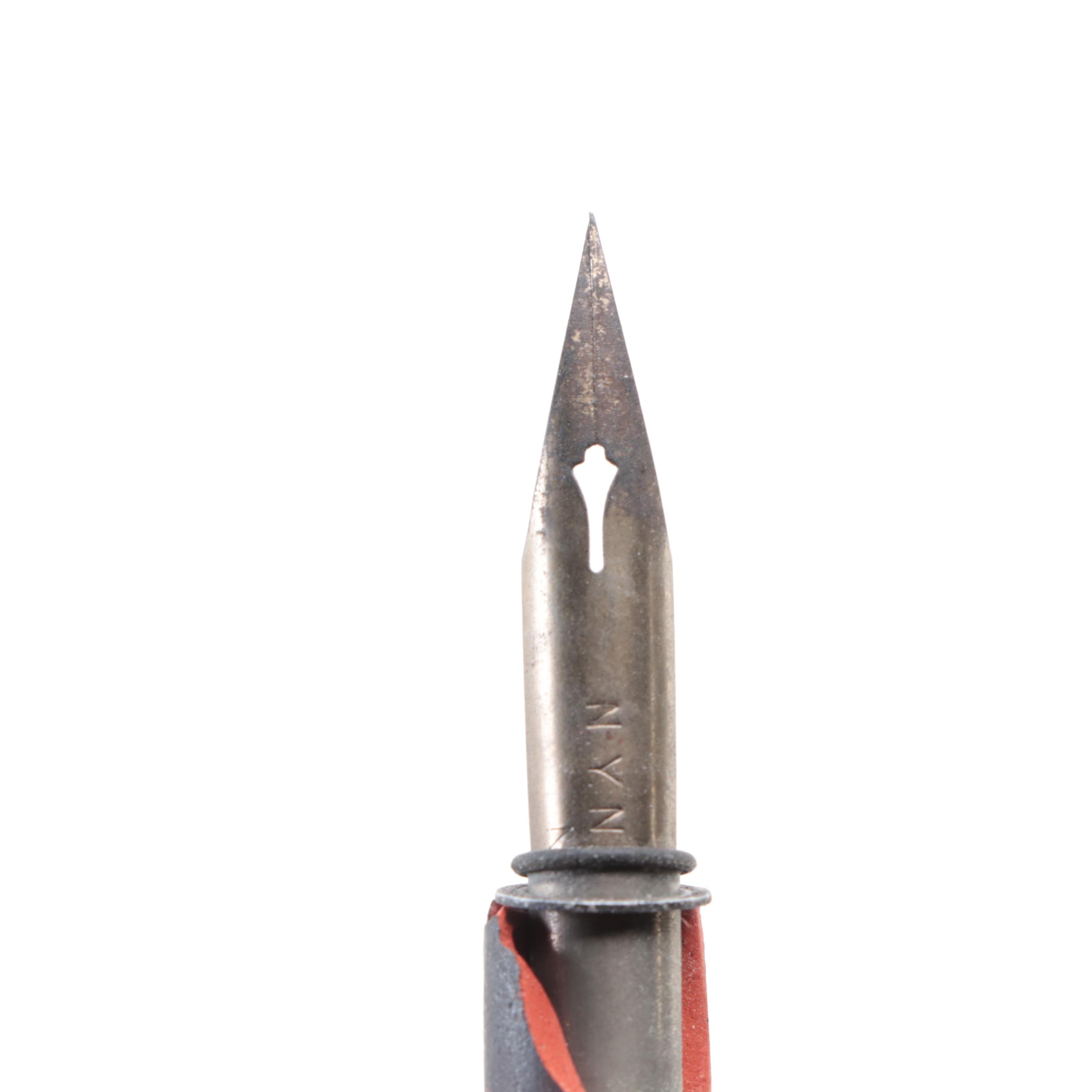 Sengbusch Self-Closing Inkwells with Mahogany Stand and Faber Dip Pen