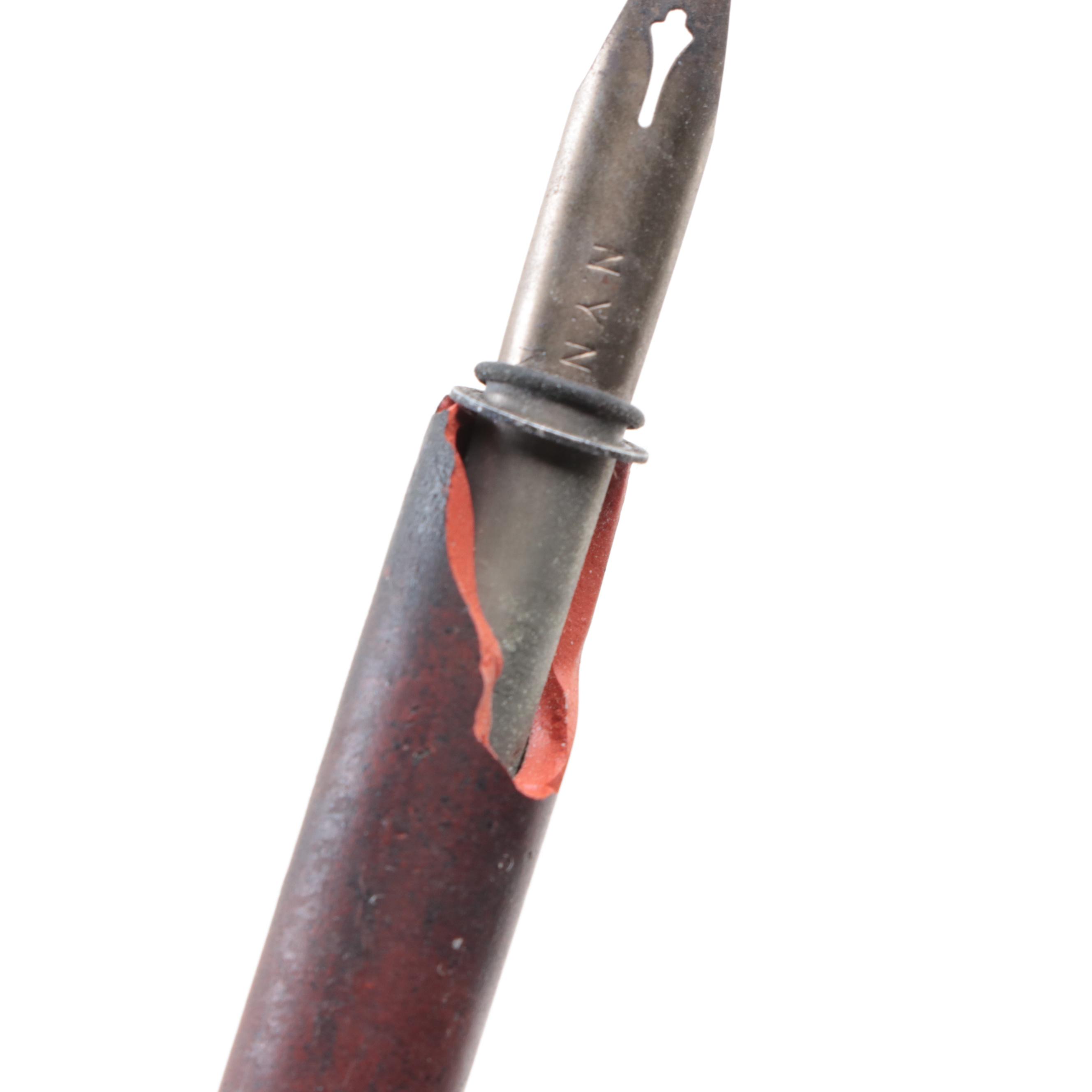 Sengbusch Self-Closing Inkwells with Mahogany Stand and Faber Dip Pen