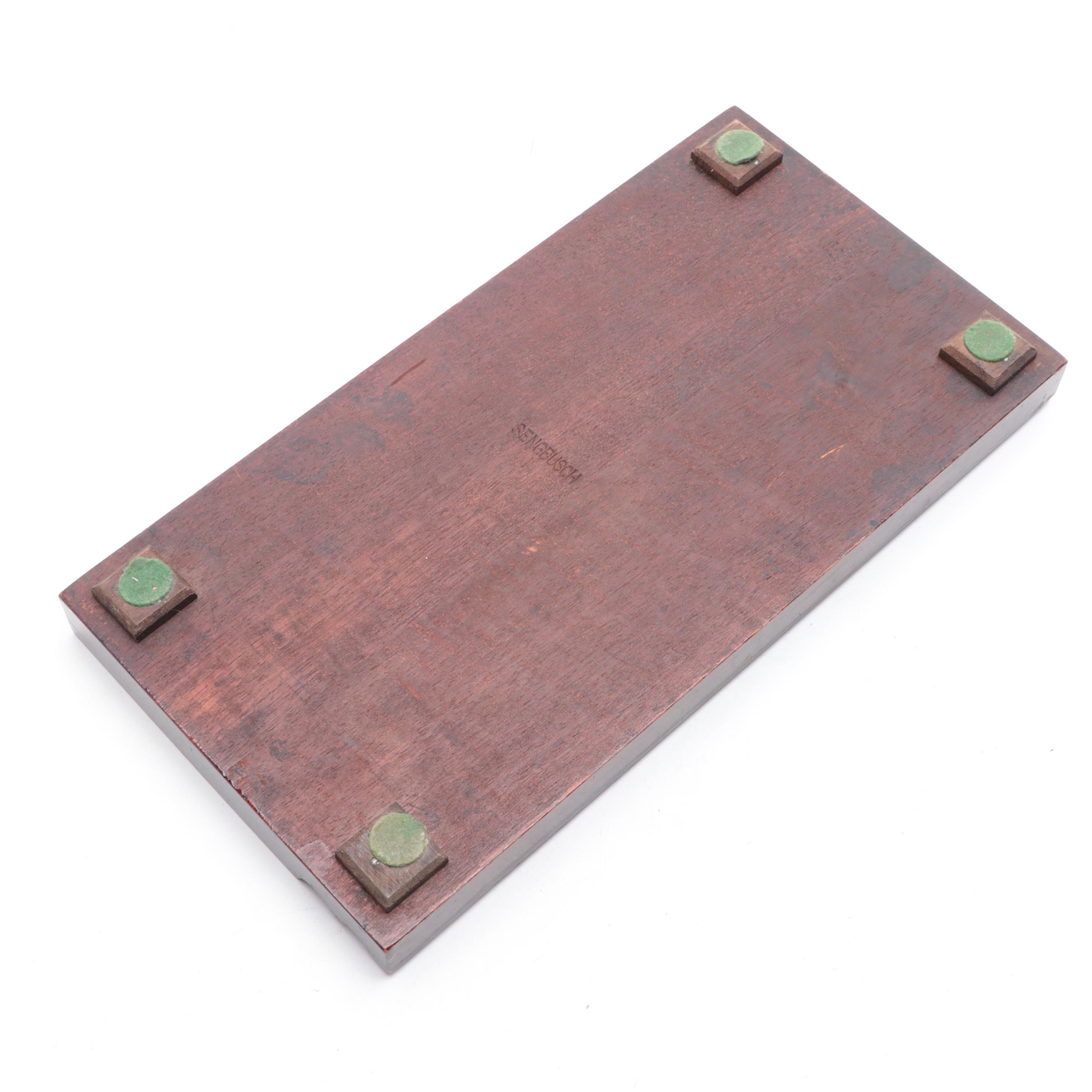 Sengbusch Self-Closing Inkwells with Mahogany Stand and Faber Dip Pen