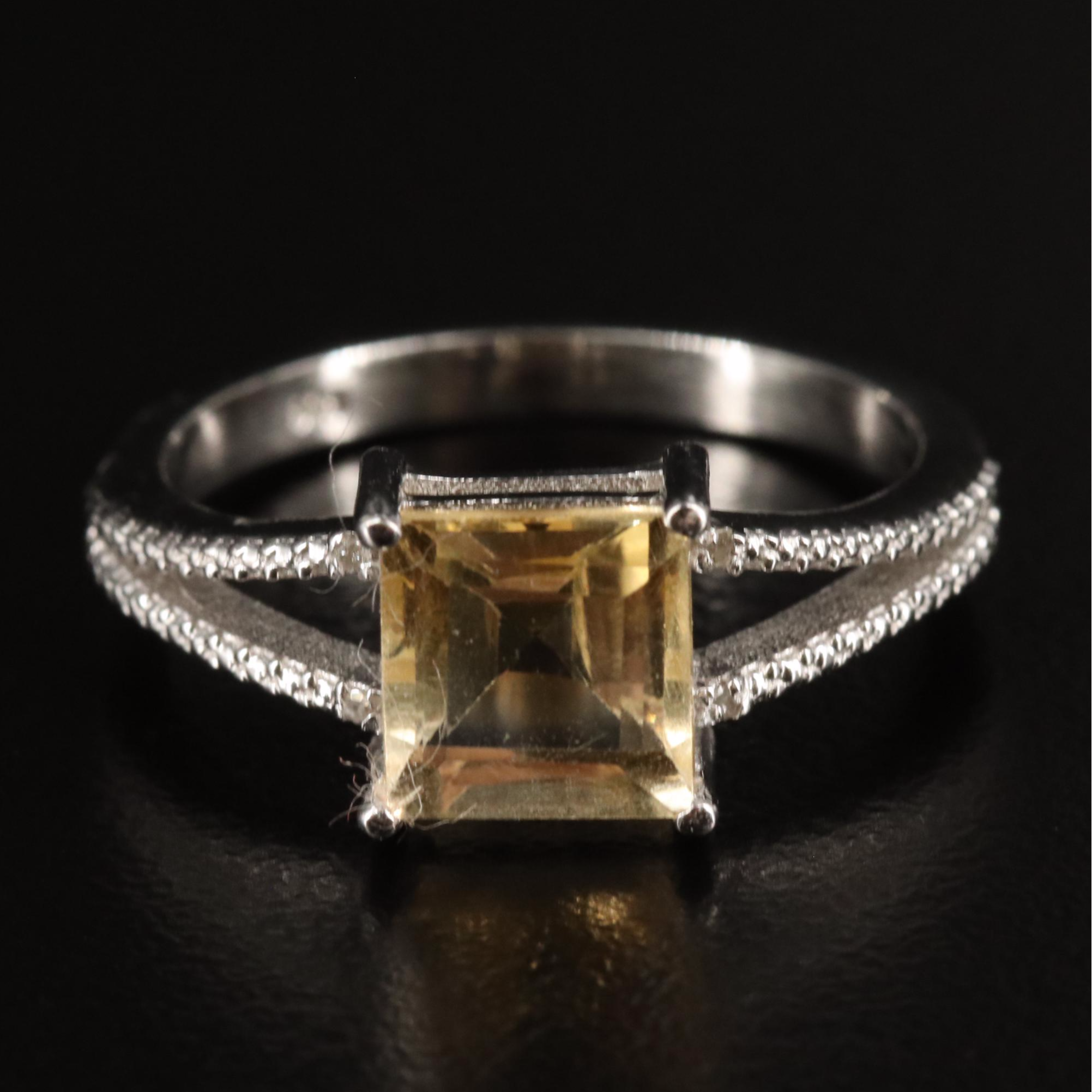 Sterling Citrine and Diamond Ring