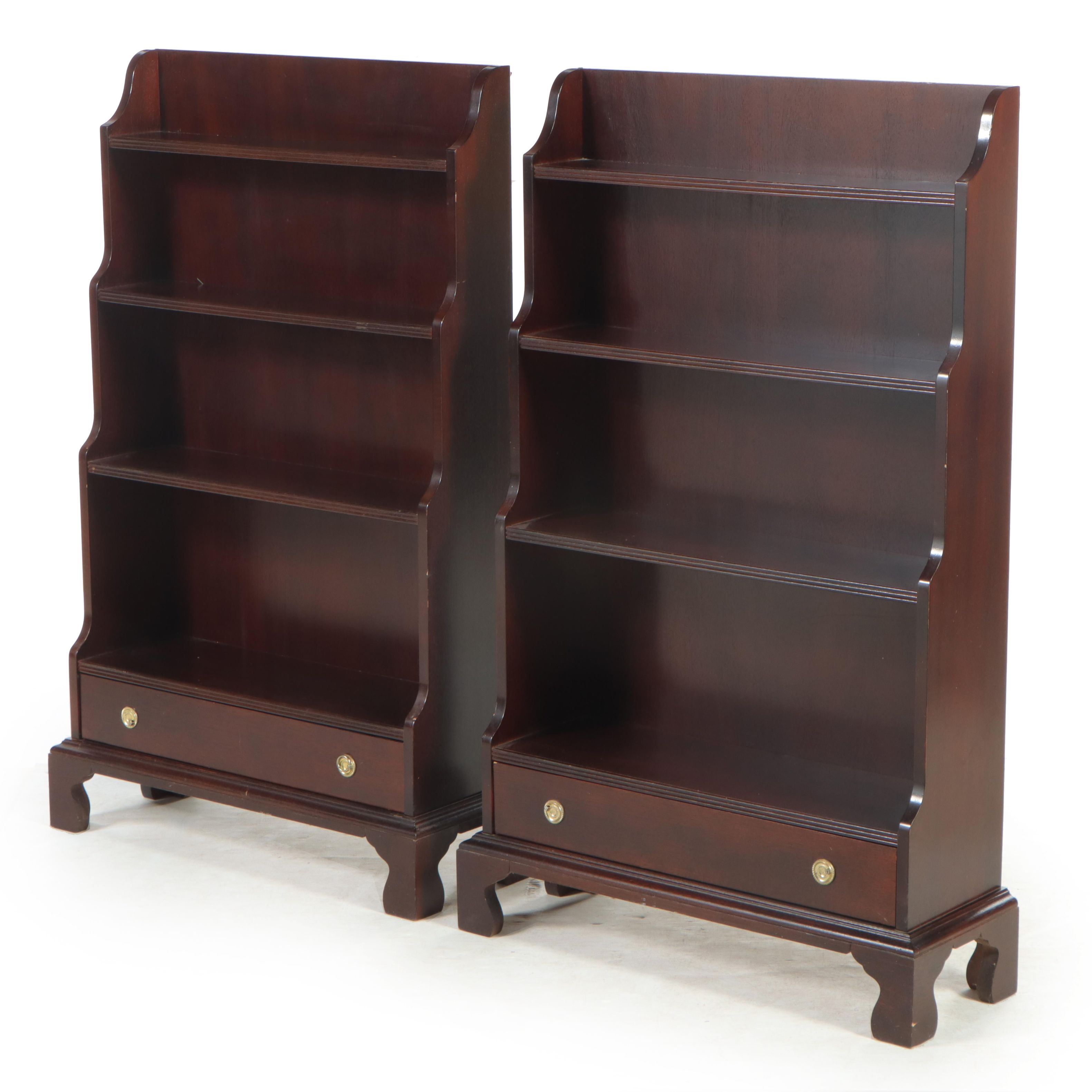 Pair of Mahogany Finish Curio Shelves / Bookcases