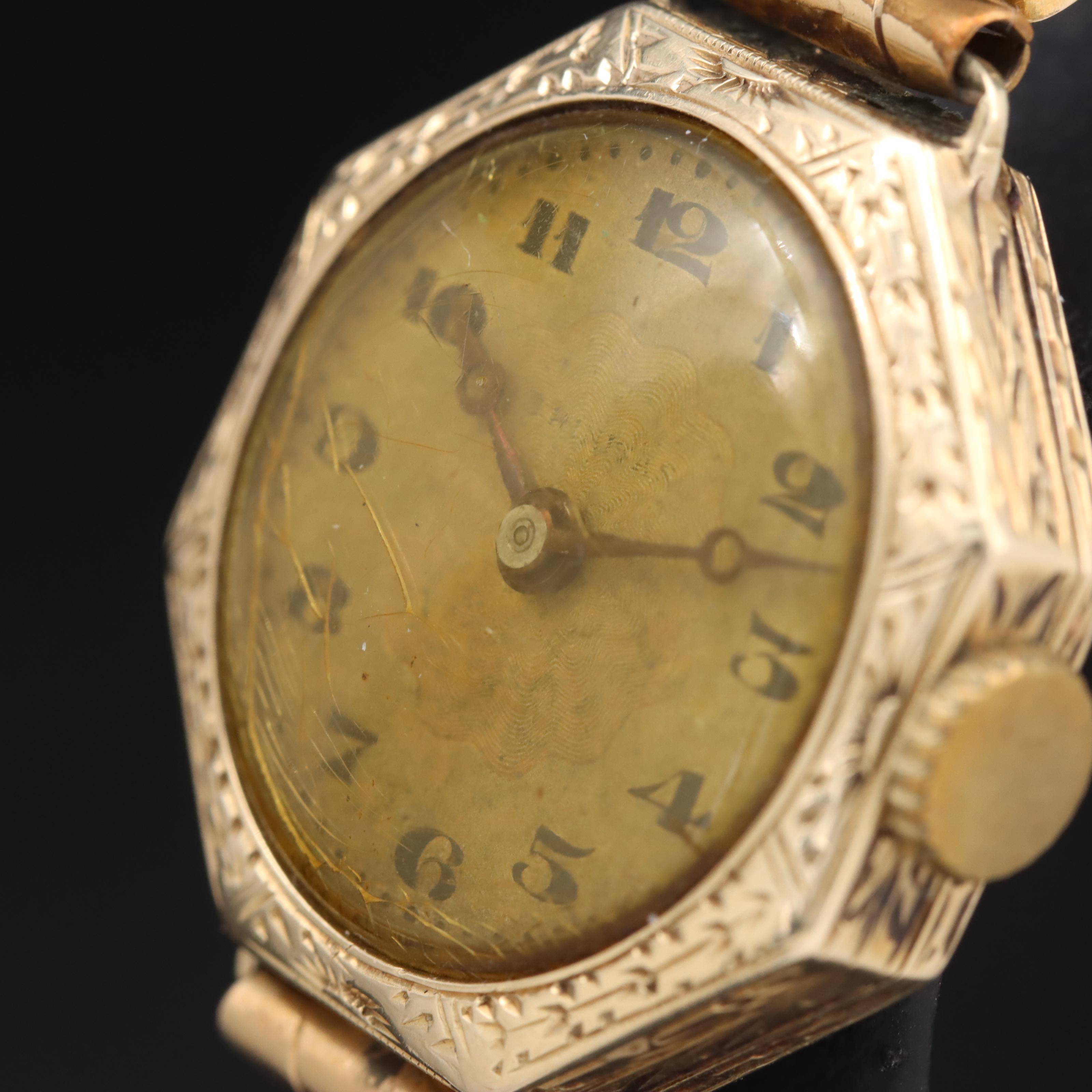 14K Swiss Ornate Octagonal Shape Vintage Watch