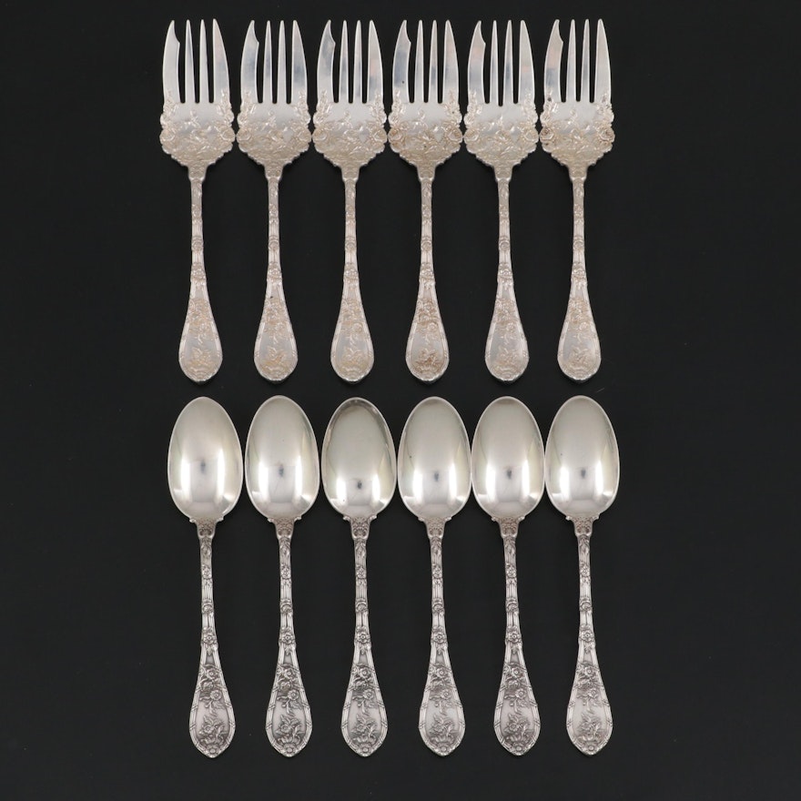 William B. Durgin Co. "Dauphin" Sterling Silver Dessert Service For Six
