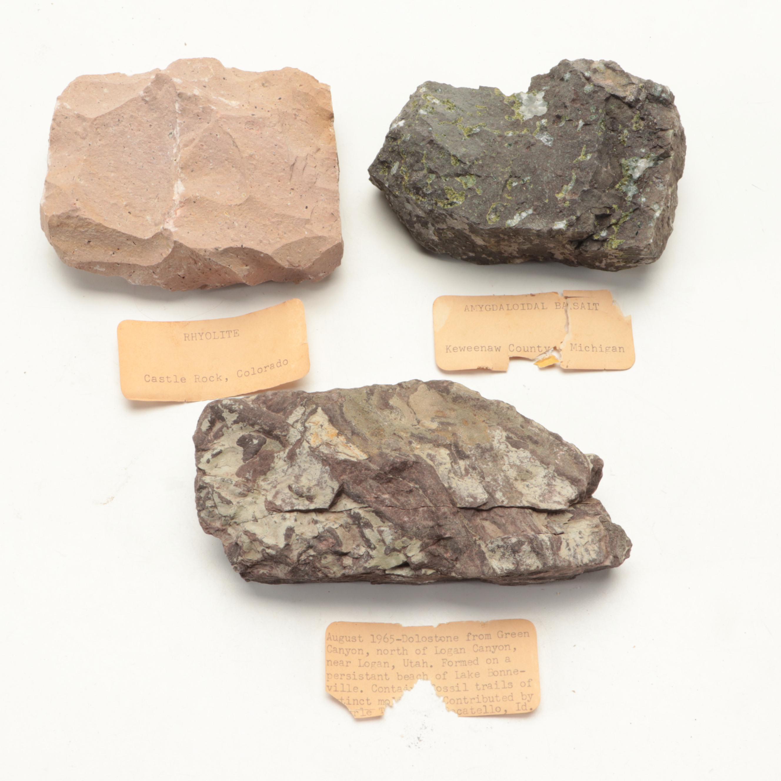 Rough Rhyolite, Dolostone, Basalt, and Other Mineral Specimens