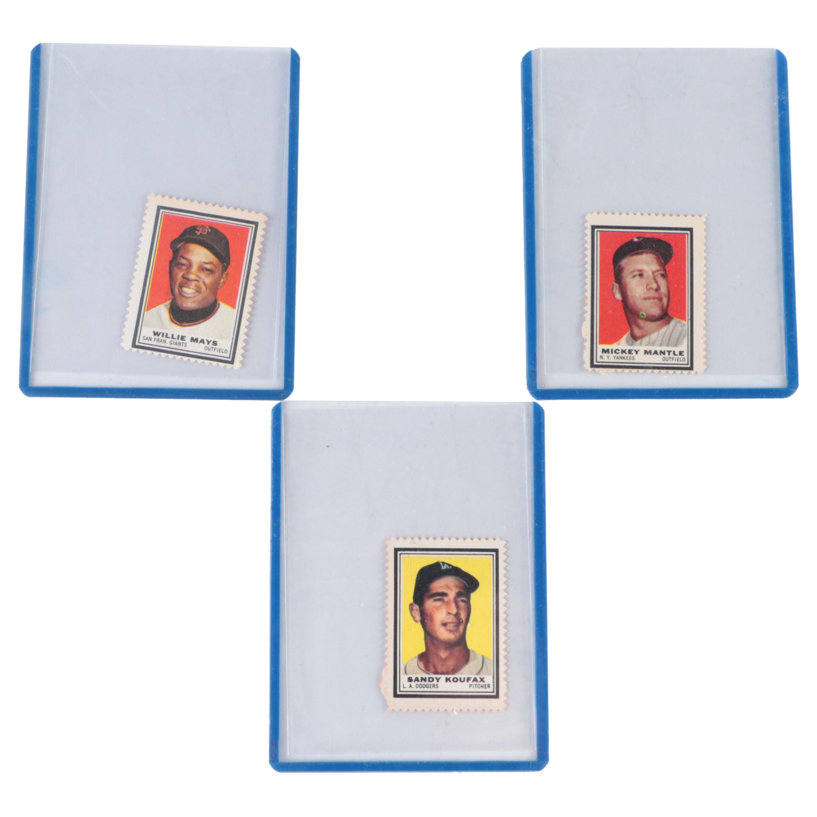 1962 Topps Stamps with Mickey Mantle, Sandy Koufax and Willie Mays