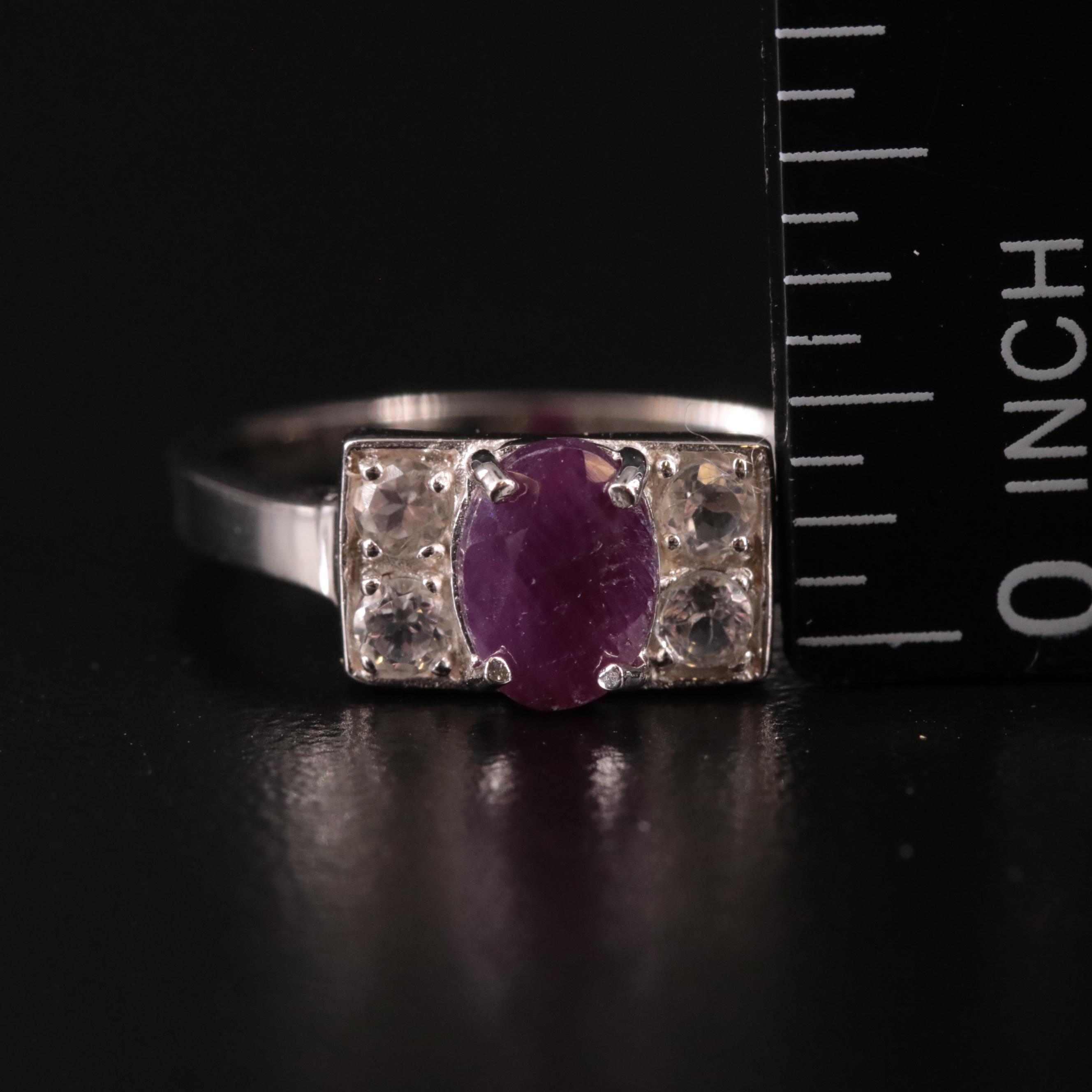 Sterling Ruby and White Topaz Ring