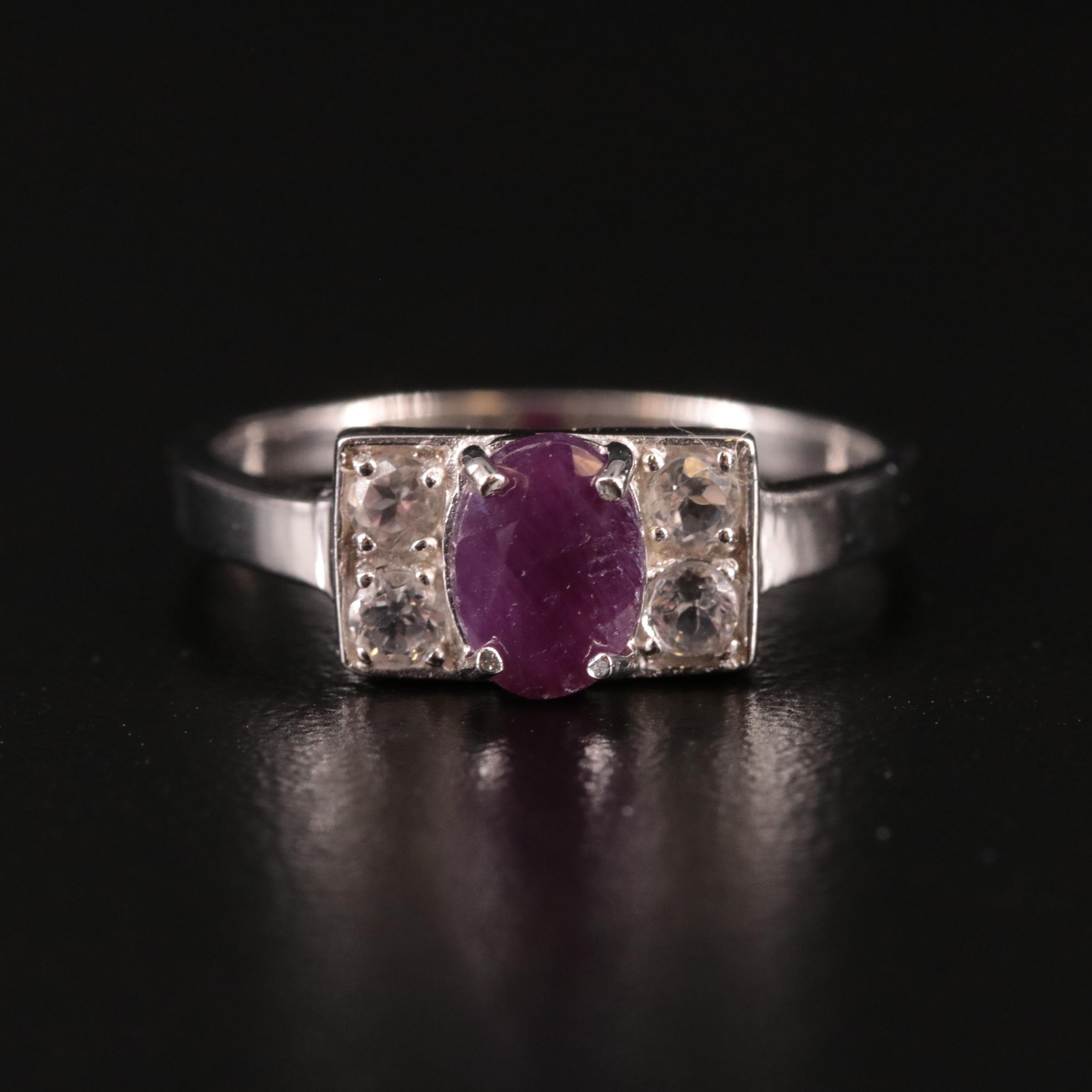 Sterling Ruby and White Topaz Ring