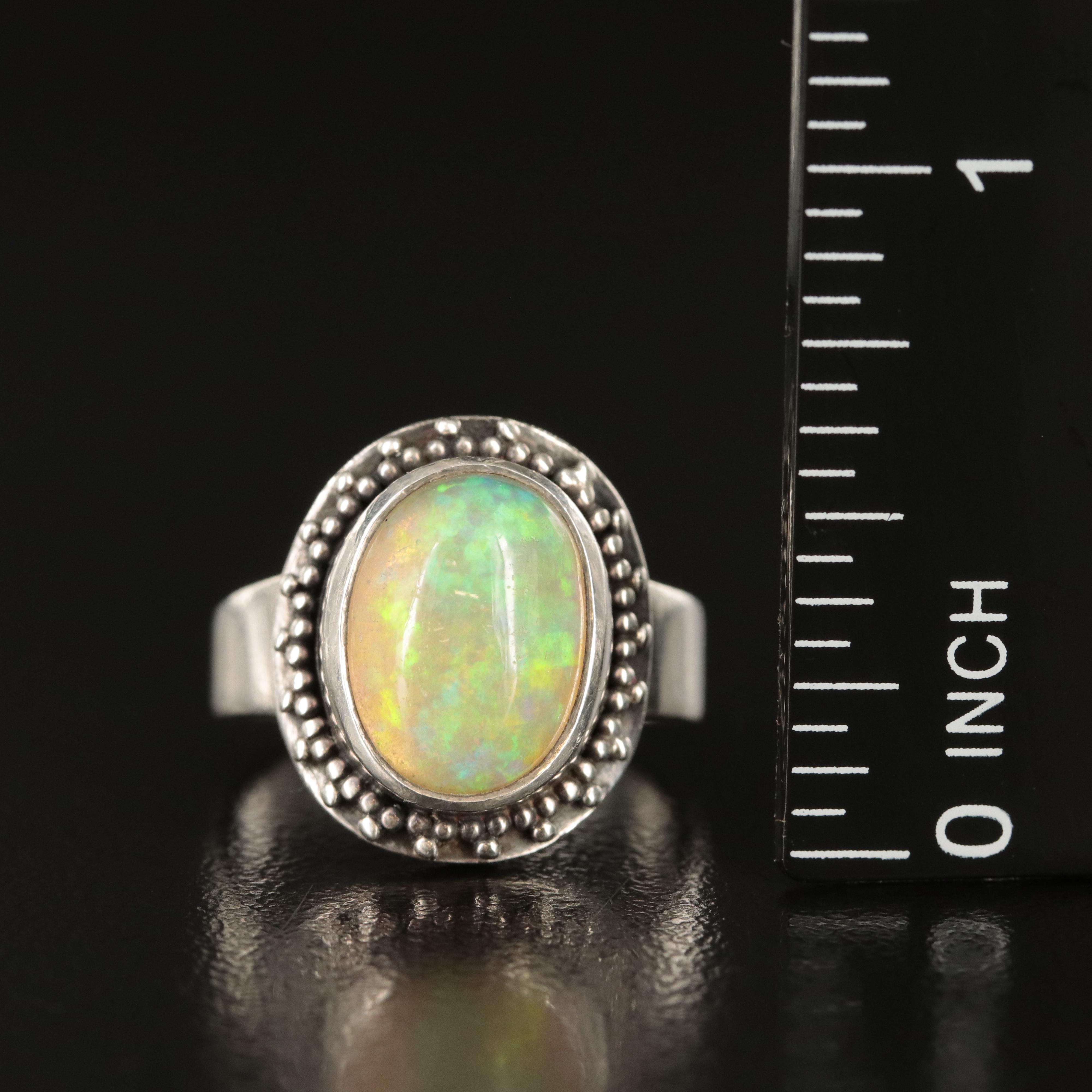 Sterling Opal Ring with Granulation Accents