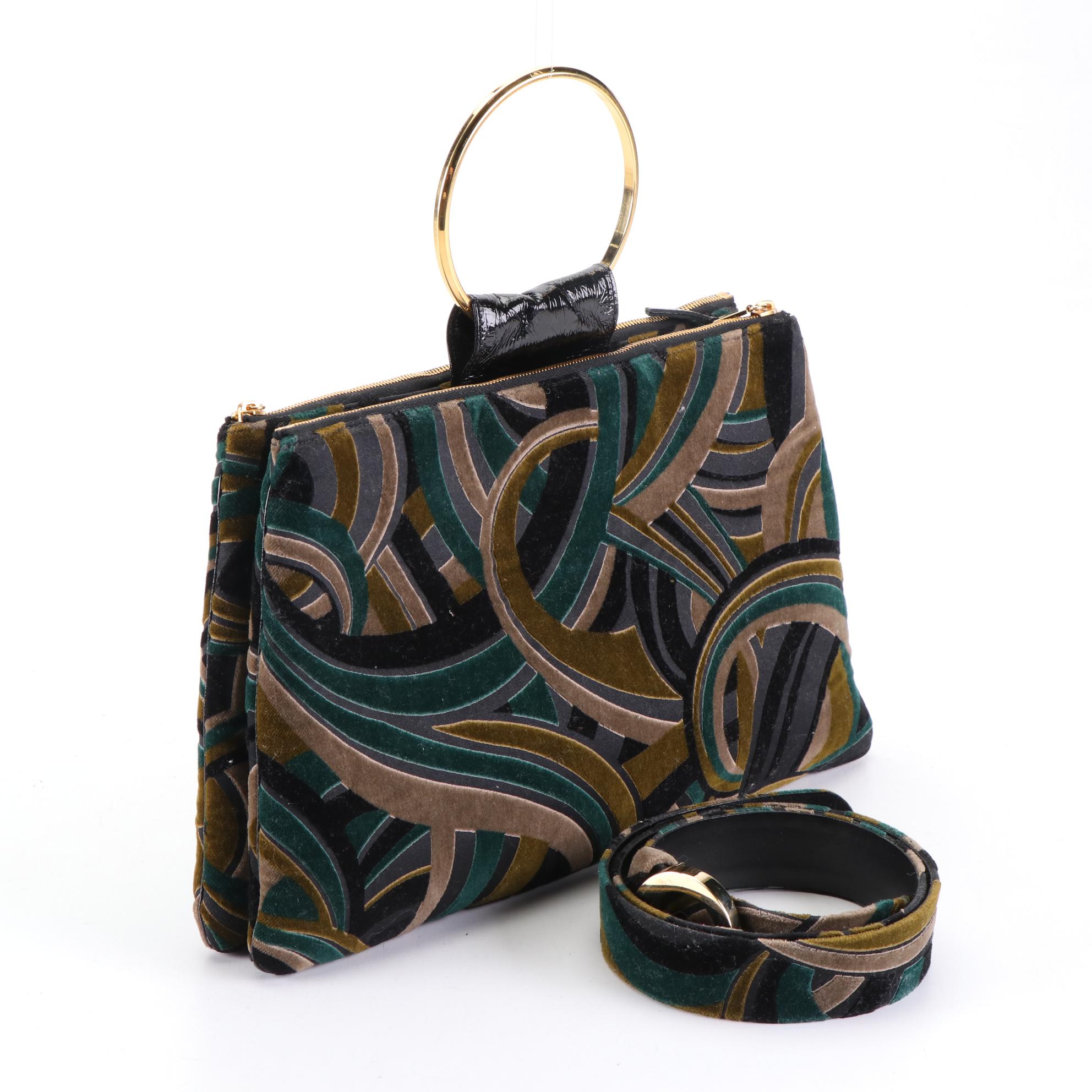 Gianni Versace O Ring Clutch and Belt in Swirl Velvet