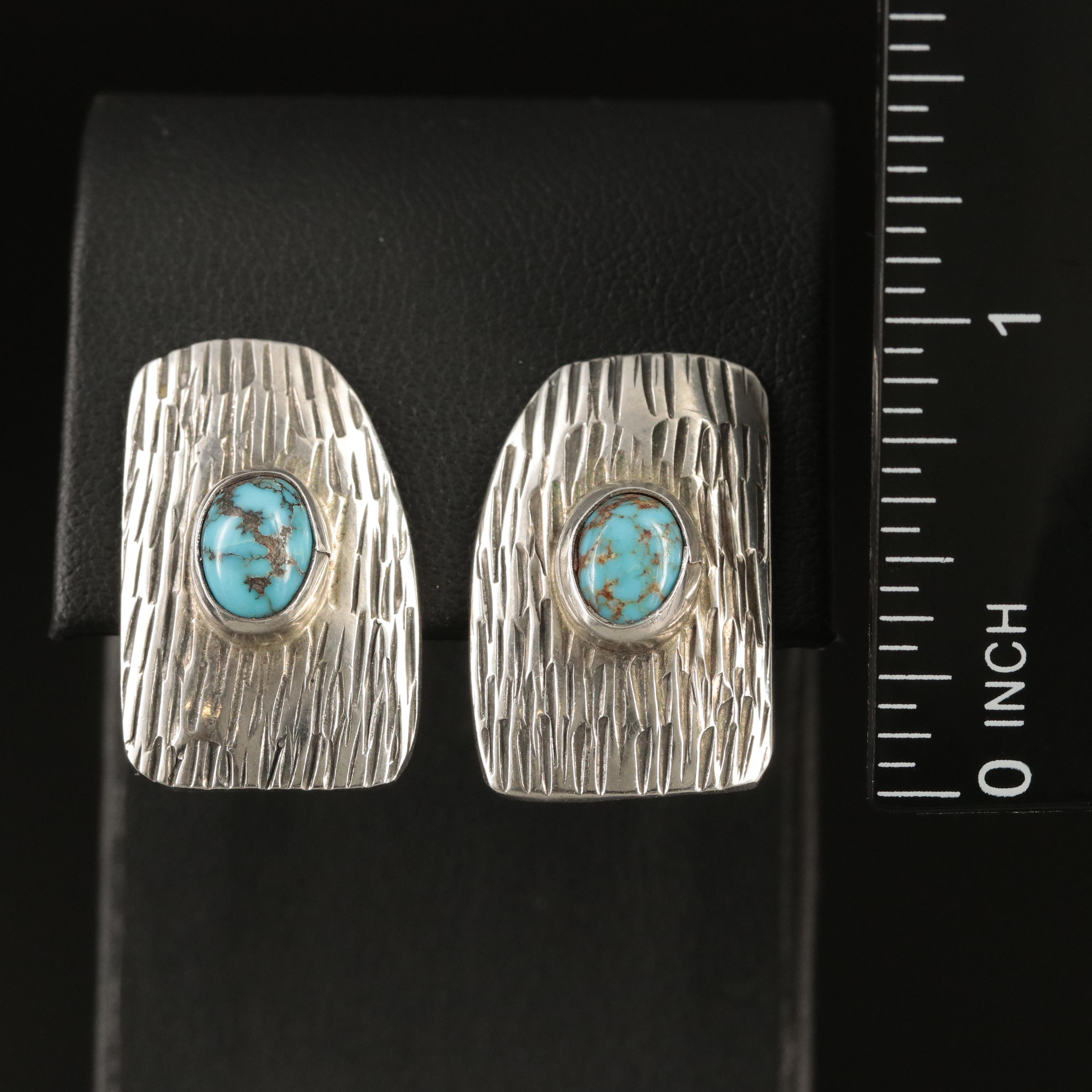 Agnes Platero Navajo Diné Sterling Textured Turquoise Earrings